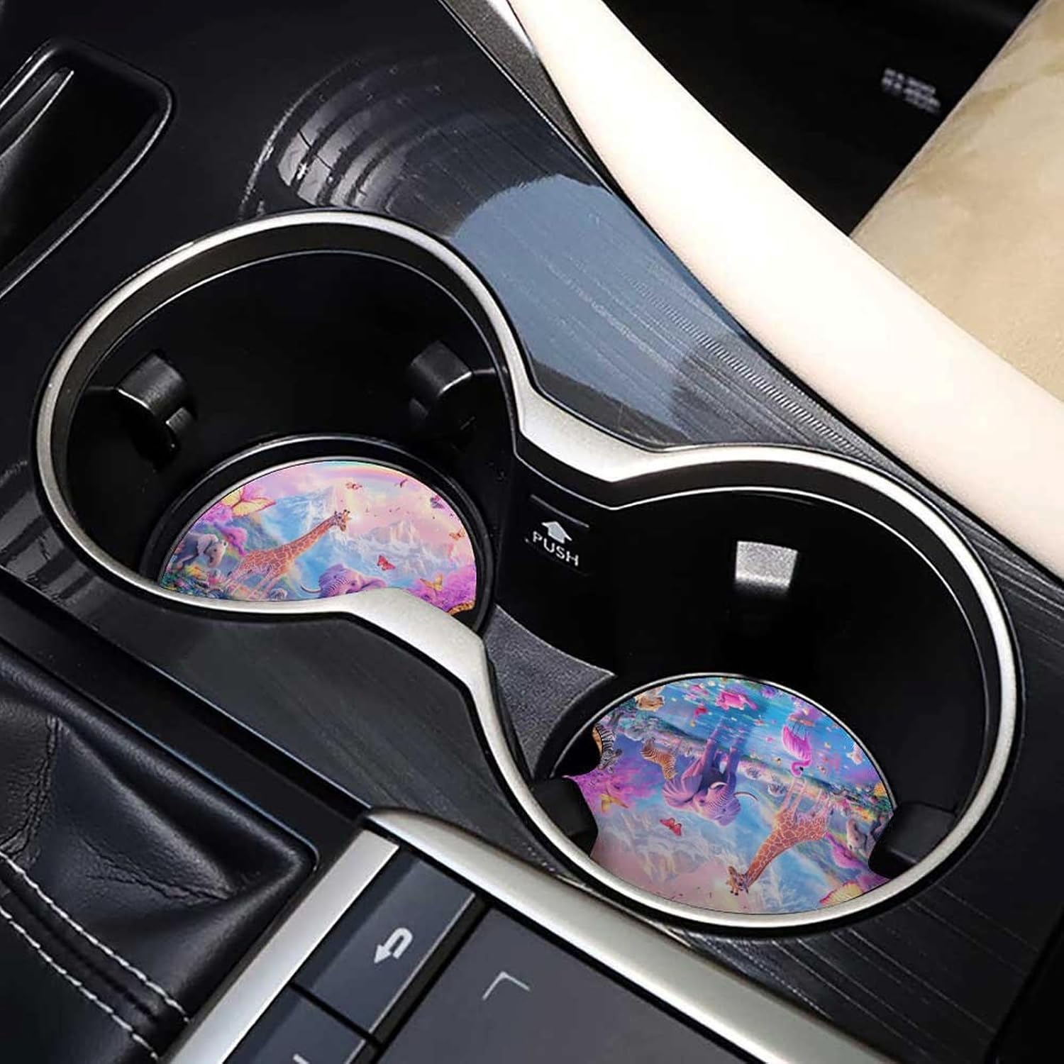 Elephant Giraffe Flamingo Butterfly Cute Car Coasters 2.56 Inch Absorbent Cup Holder for Drinks Auto Interior Accessories