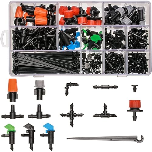190 Pcs Barbed Connectors Irrigation Fittings Kit,Drip Irrigation Barbed Connectors 1/4''Tubing Fittings Kit for Flower Pot Garden Lawn(Straight Barbs,Single Barbs,Tees,Elbows,End Plug,4-Way Coupling)