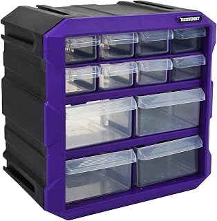 12-Drawer Plastic Drawer Storage Cabinet Small Parts Storage Craft Organizer for Garage Organization Beads Makeup Organizer Building Bricks Storage Teacher Toolbox 10.5 x 6.3 x 10.3 Inches