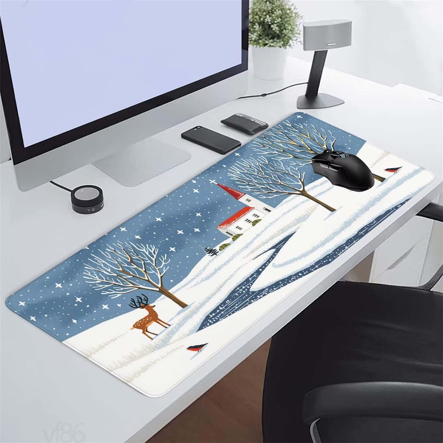 Alfombrilla Ratón ciervo Alfombrilla Raton 1500x800x3mm, Árbol Alfombrilla de Ratón Extendida de Gran Tamaño con Bordes Cosidos, Protector Escritorio, Antideslizante, Alfombrilla Ratón Gaming YF-86