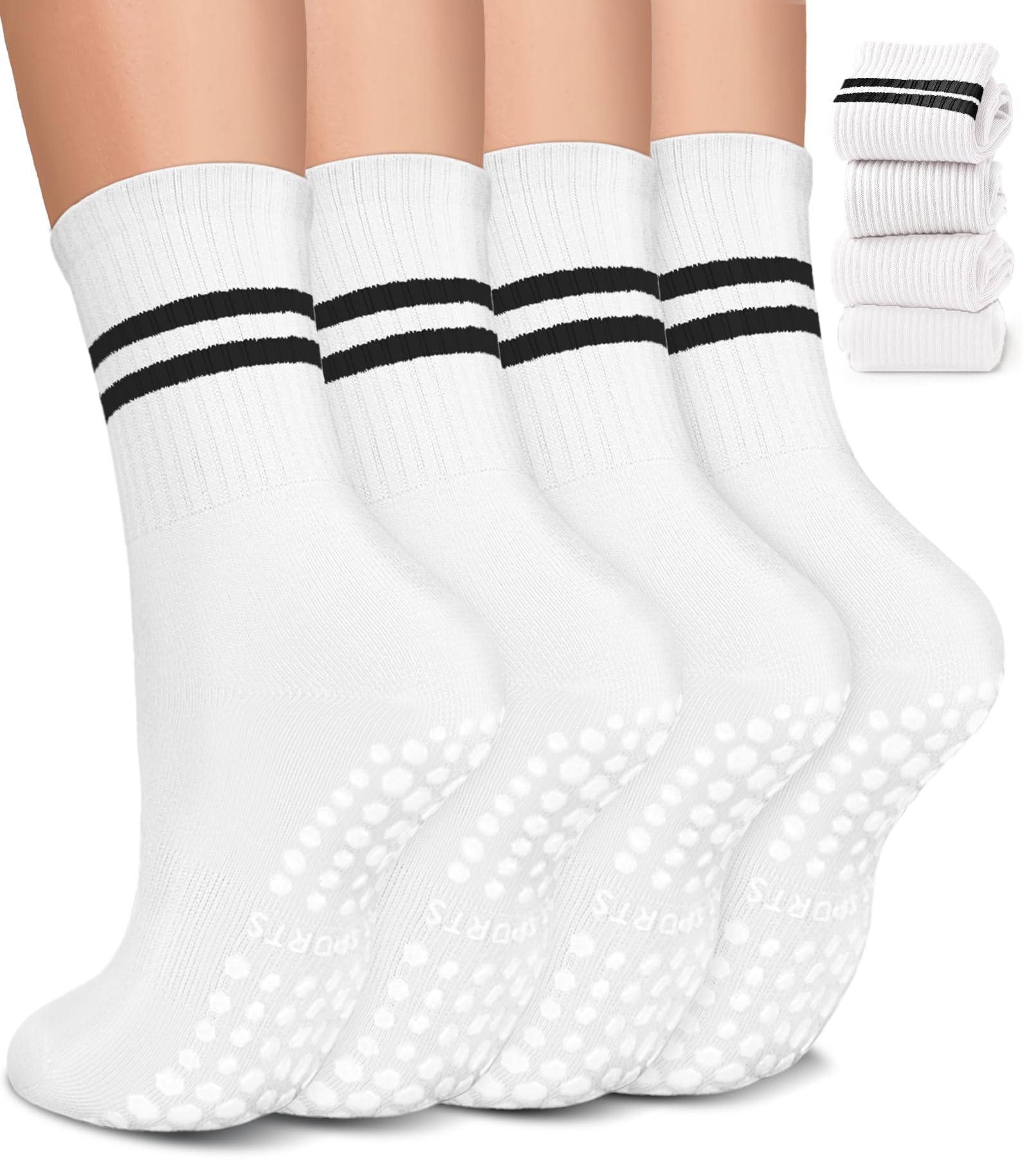 Pilates Socks for Women, Non Slip Grip Socks for Yoga, Barre, Hospital, Grippy Socks Womens Gifts, 4 Pairs