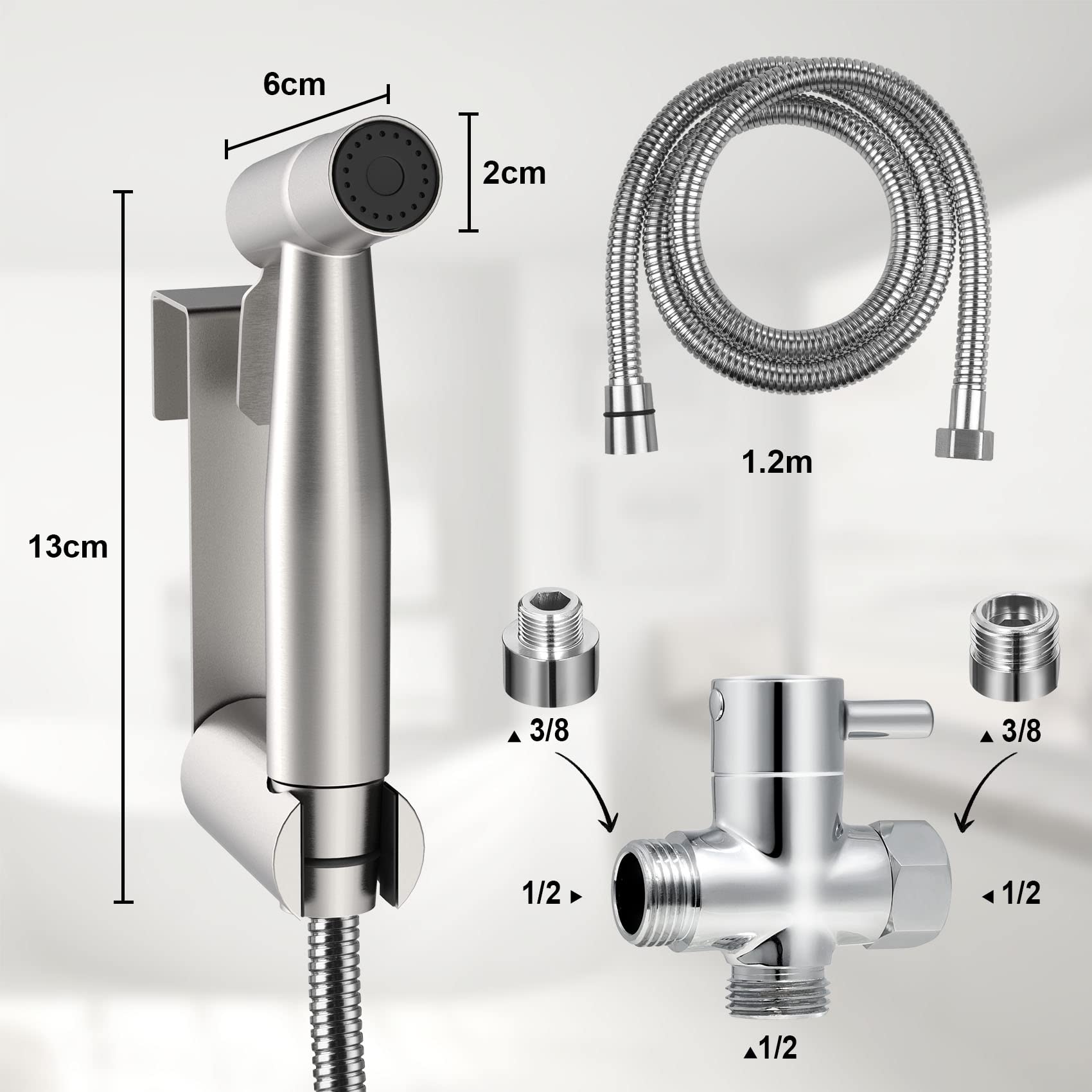 Raisand Grifo Bidet De Acero Inoxidable – Kit Rociador De Mano Ajustable – Para WC, Higiene Personal Y Limpieza De Mascotas