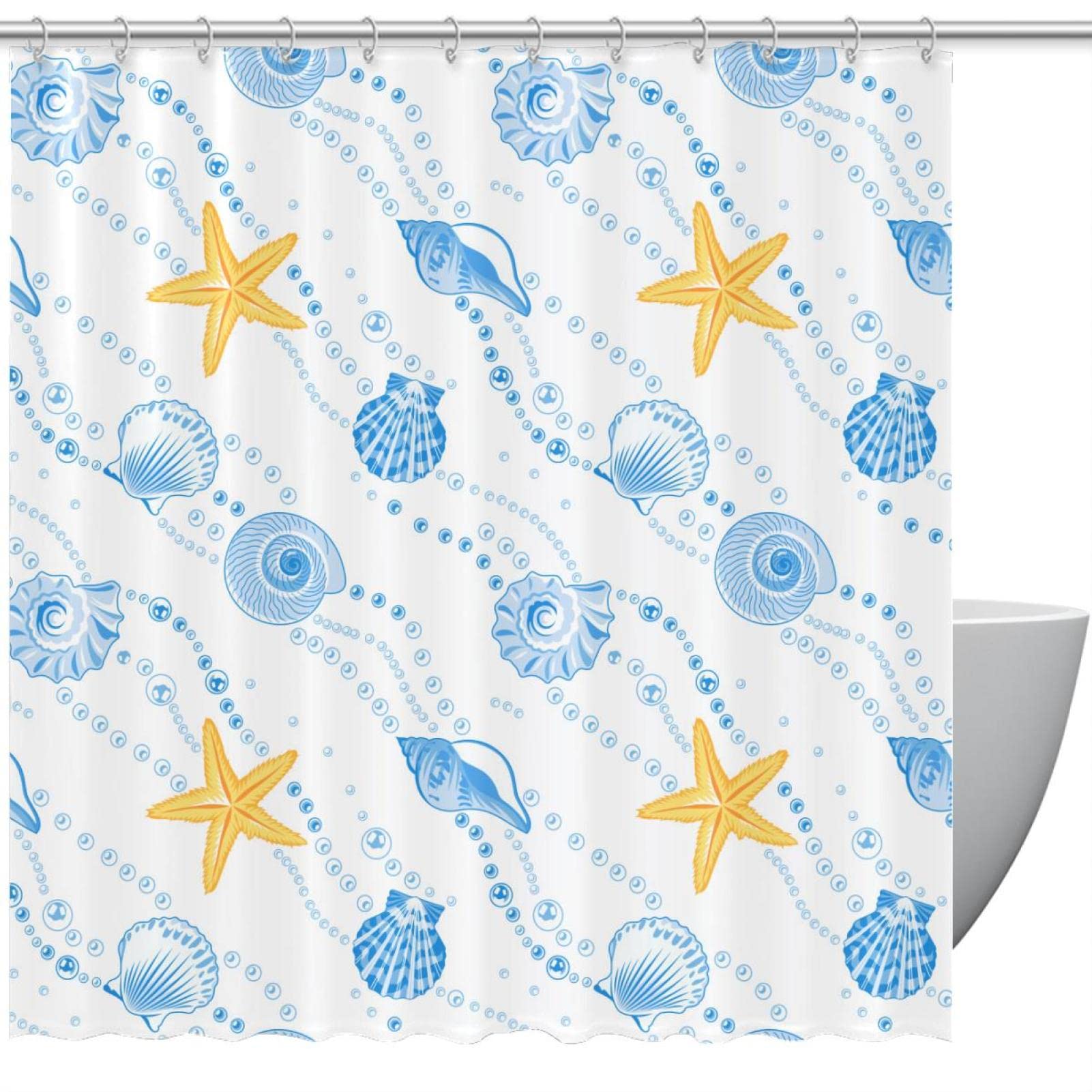Rideau de douche coquillages 167x182 cm ambiance bord de mer