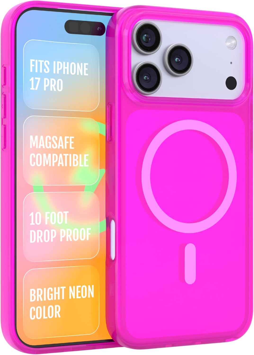 FELONY CASE for Apple iPhone 17 Pro - Neon Pink MagSafe Case, Crystal Clear & Gloss Finish, Magnetic iPhone Case, Shockproof TPU & Polycarbonate Protective Cover, Compatible with MagSafe Accessories