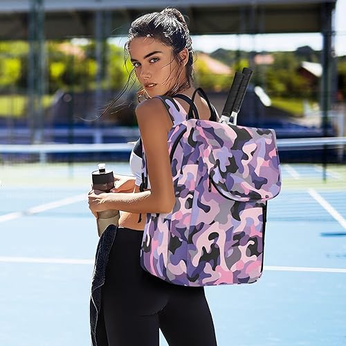 Miniatura 7 de Unisex Tennis Bag Cute Sturdy Camouflage Purple Pink Gym Bags Travel Backpack for Women, Men, Teenagers bolsa para raqueta de tennis