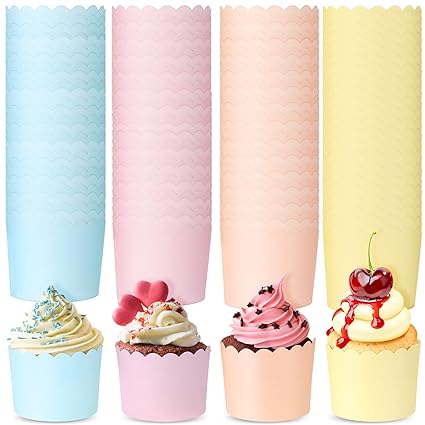 Tanlade 100 Pieces Pastel Cupcake Liners Wrappers 5.5 oz Rainbow Color Muffin Paper Baking Cups for Muffins Desserts Baby Showers Birthday Party Celebrations