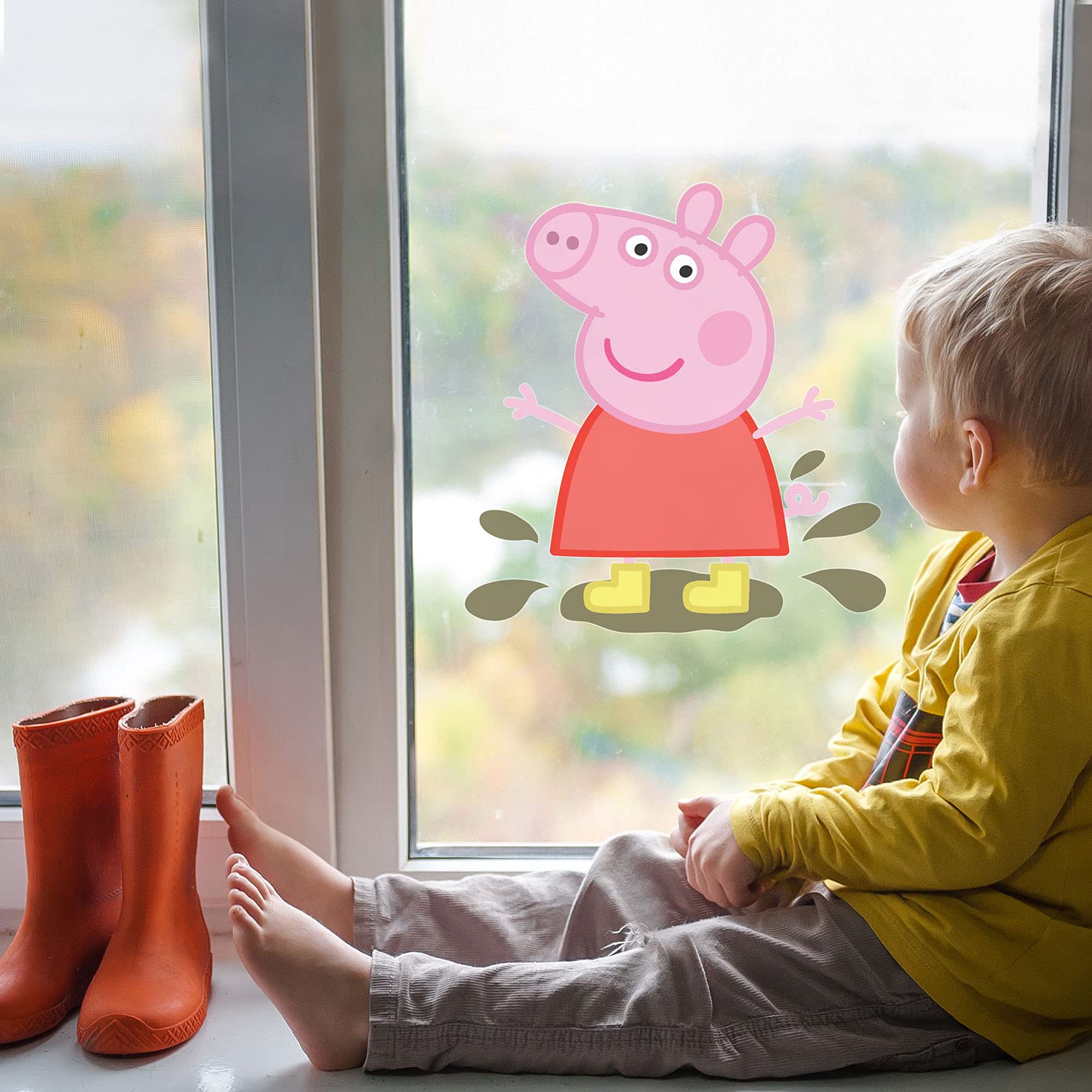 Stickerscape Muddy Puddle Peppa Pig Window Stickers (Muddy Puddle)| Official Peppa Pig Window Decal, Peppa Window Decor | Easy To Apply, Cleanly Removable And Repositionable