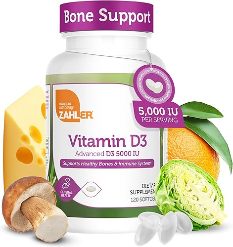 Zahler - Cápsulas blandas avanzadas de vitamina D3 de 5000 UI (120 unidades) Kosher Vitamina D apta para vegetarianos para apoyo inmunológico,