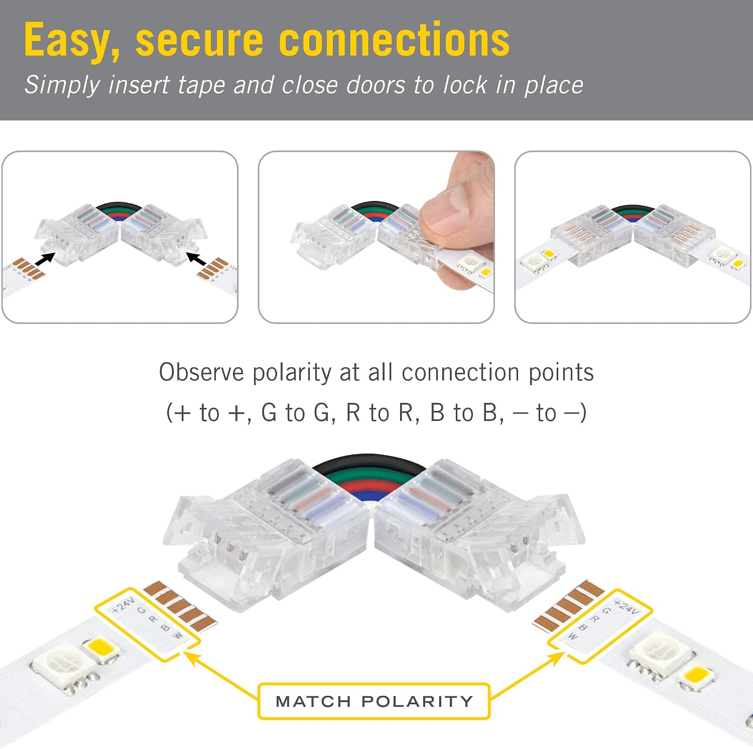 Armacost Lighting SureLock Pro 5 Pin Tape to Tape LED Strip Light Corner Connectors, 4 Pack 760050