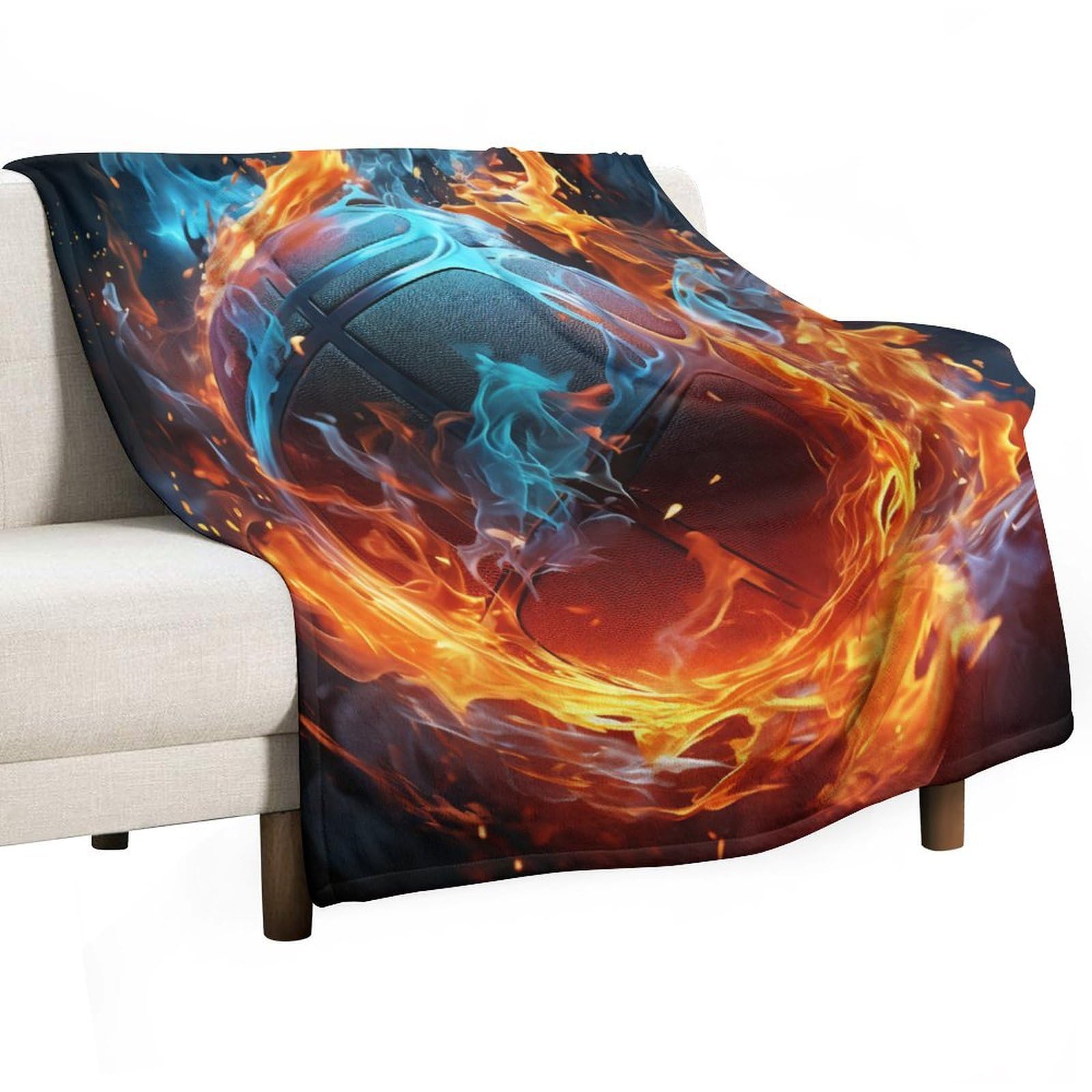 Couverture basket de feu plaid polaire doux parfait pour soirées canapé et voyage en voiture