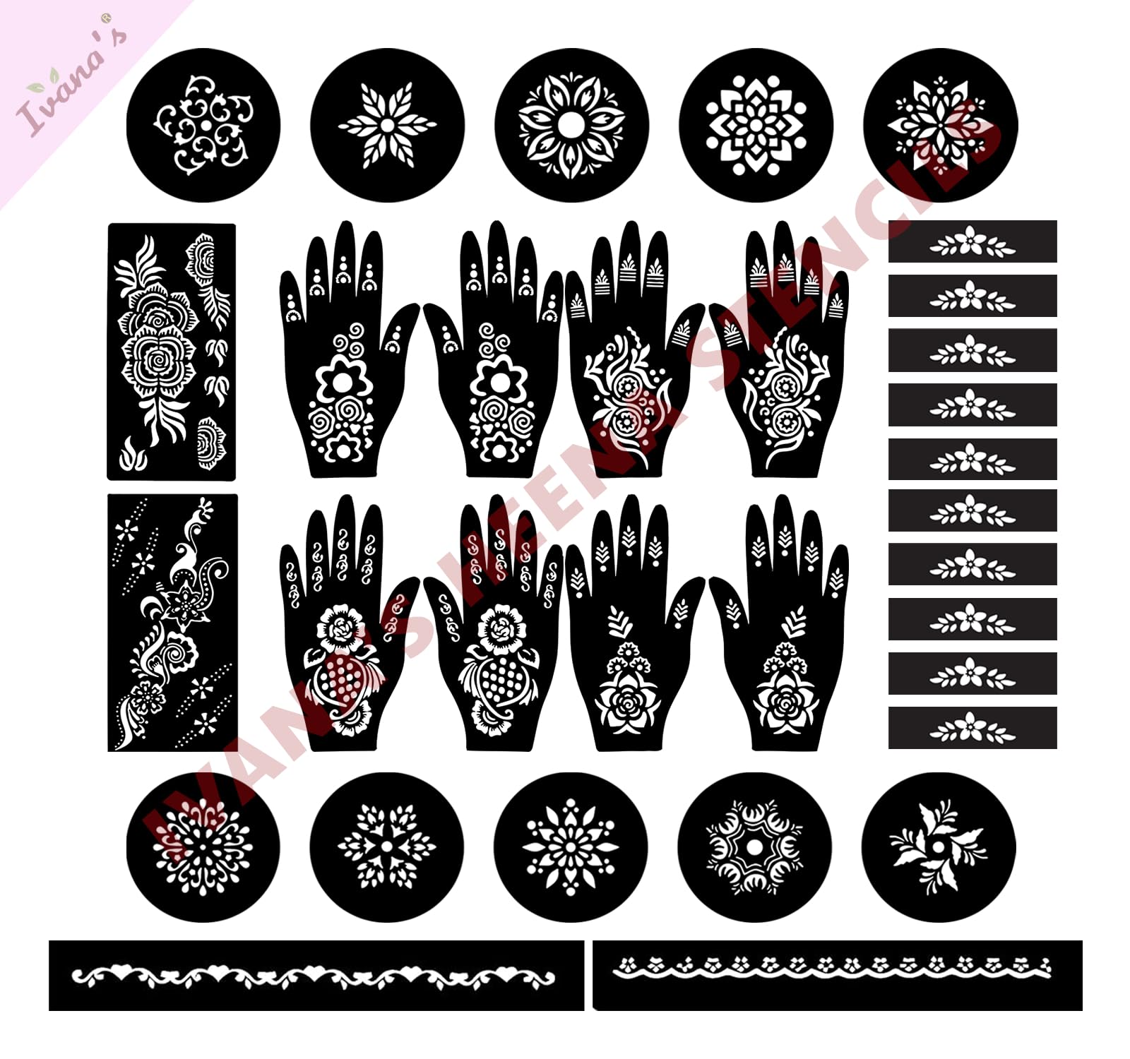 Ivana's Set of 32 Pcs Combo Pack, Reusable Mehandi For Hands Henna Tattoo Stencil For Women, Girls and Kids Easy To Use In Just 4 Steps Indian Design Collection, C-2106