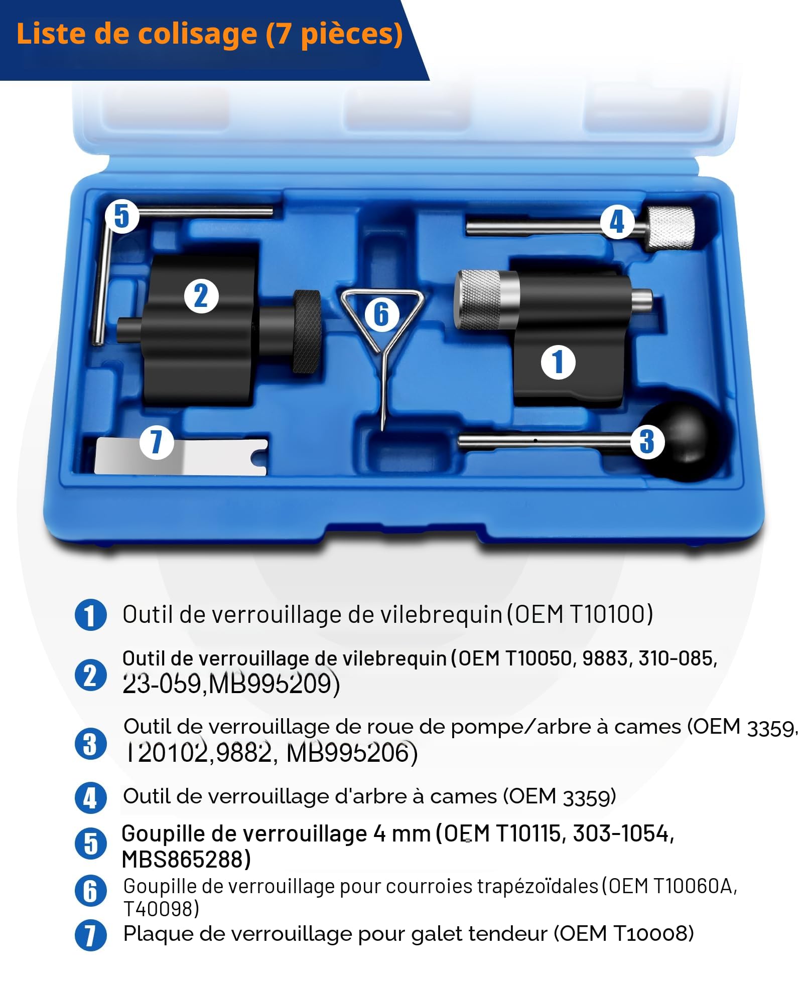 RUIZHI 7pcs Kit Calage Distribution - Outils de Calage Distribution pour Courroie de Moteur - Compatible avec Moteur VW 1.2, 1.4, 1.6, 1.9, 2.0 TDI SDI, Outils d'arbre à Cames avec Boîte à Outils