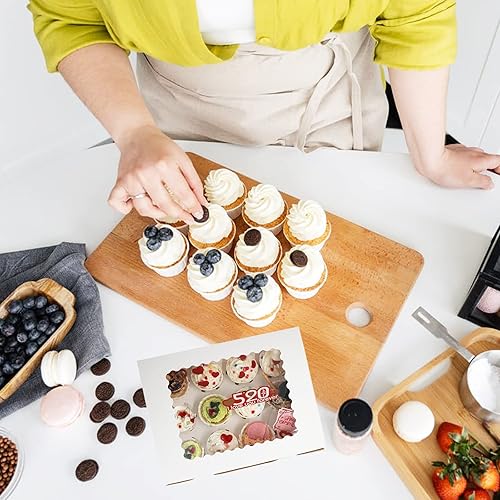 Miniatura 4 de MonYouGe Juego de 20 cajas para cupcakes a granel con ventana transparente para 12 cupcakes estándar, contenedor desechable de grado alimenticio