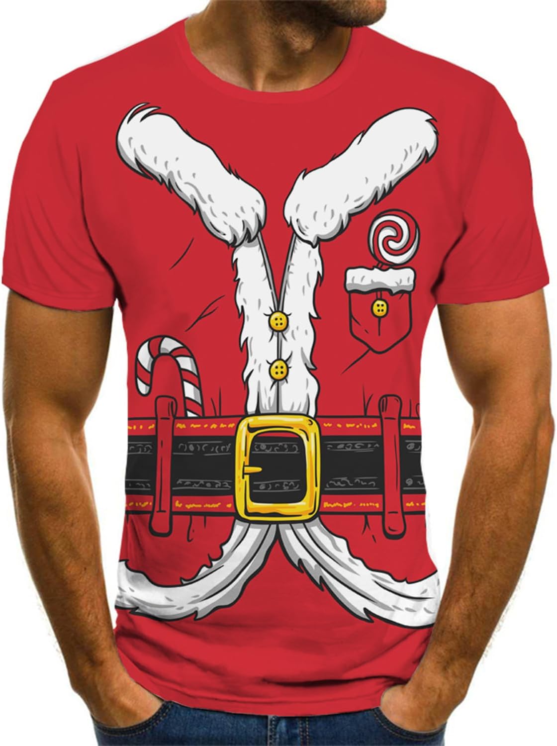 KYKU Santa Claus Costume T Shirt Mens Christmas T Shirts Funny Holiday Tshirt Red - Image 2