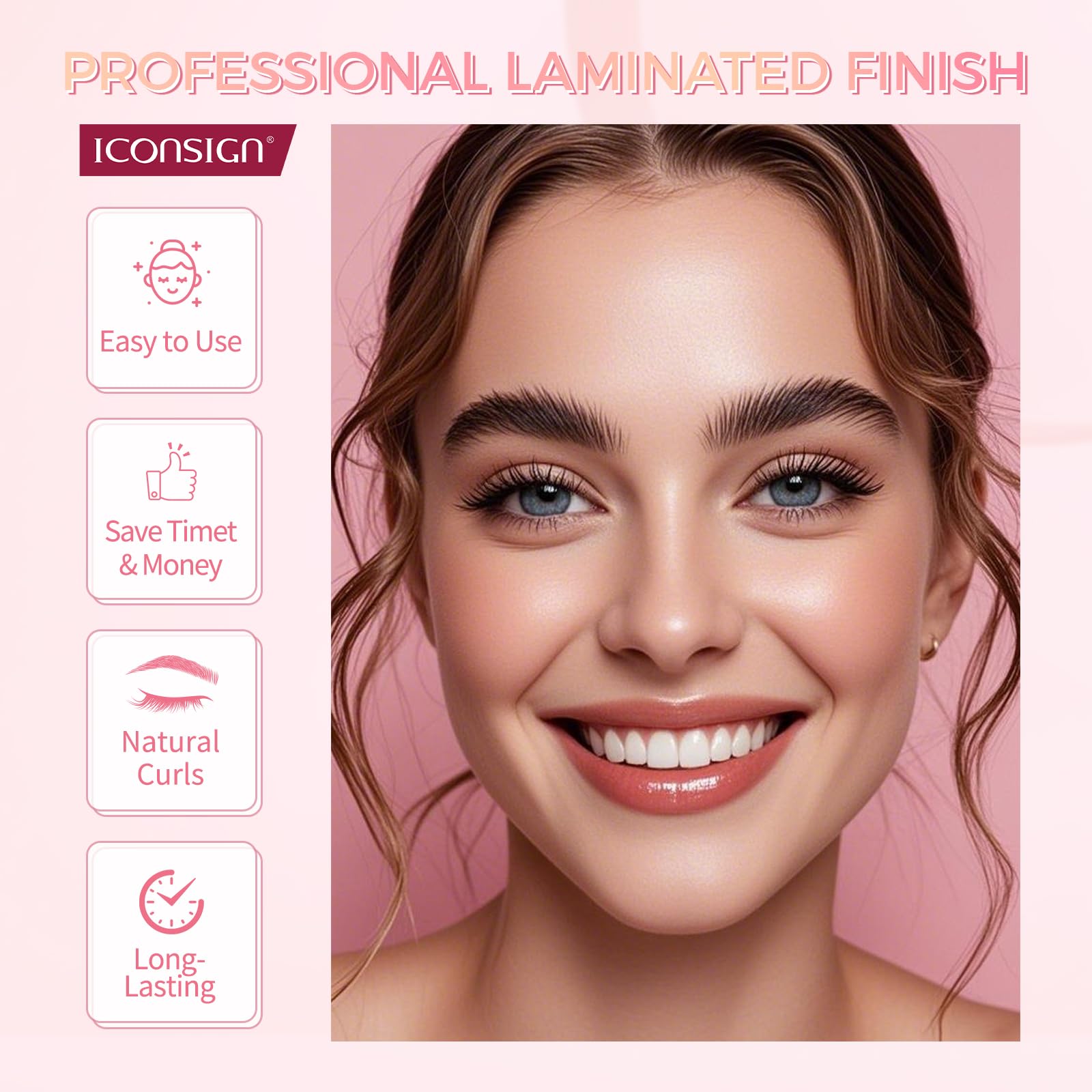 ICONSIGN Wimpernlifting-Kit, Wimpern-Perm-Kit, Wimpern-Schwung, Semi-Permanenter Schwung-Perming-Welle, geeignet für Salon und Heimanwender, White & Pink, 150 Gramm