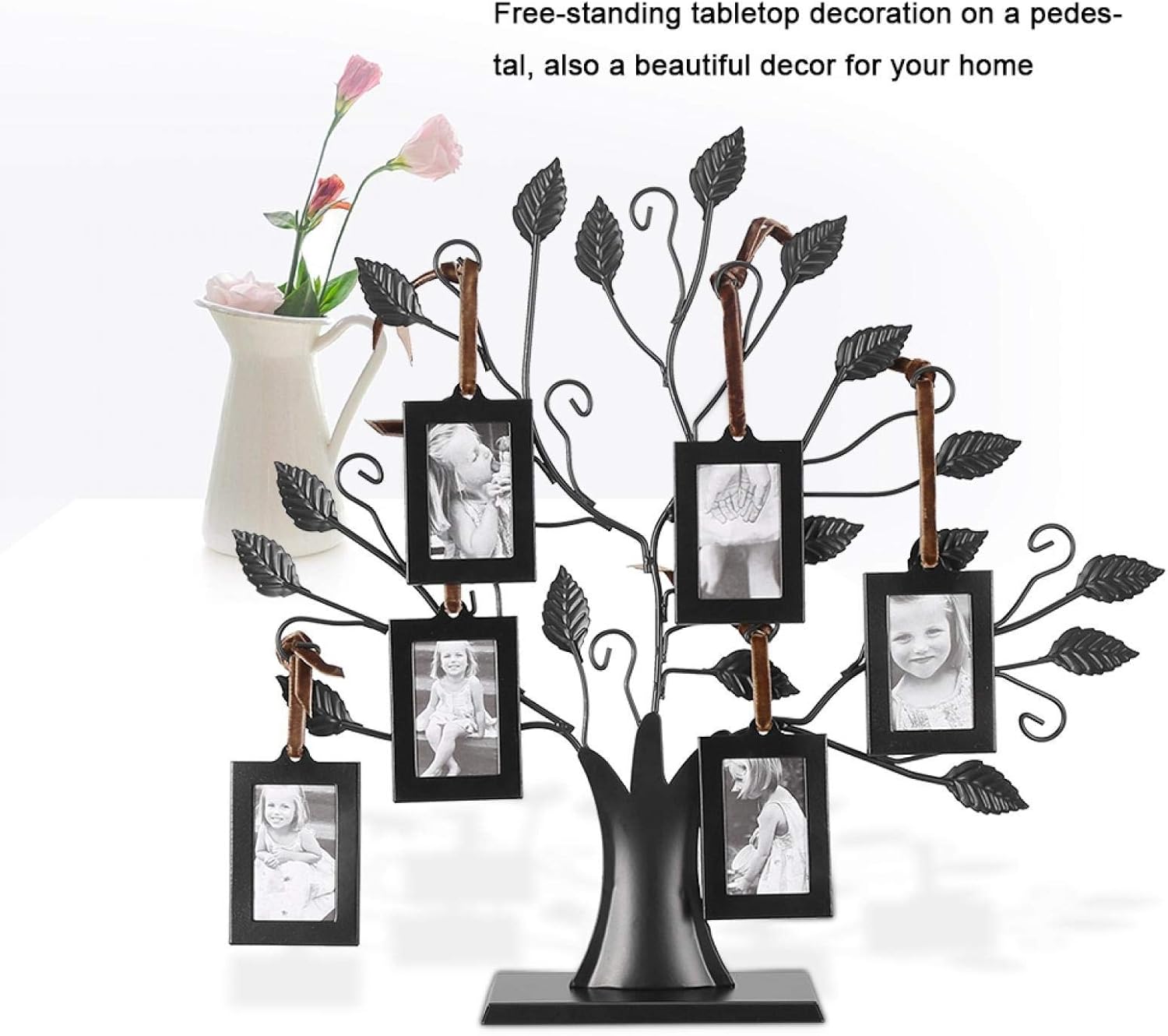 ciciglow Family Tree with 6 Hanging Photo Frames， Fashionable Family Photos Frame Display Tree with Hanging Pictures Frames Home Decor， 2.52×1.81in