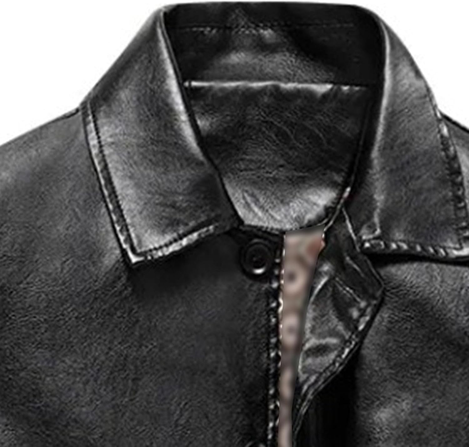 Men's Lapel Faux Leather Classic Jacket Vintage Motorcycle Single Breasted Jackets Outdoor Casual Windproof Coats