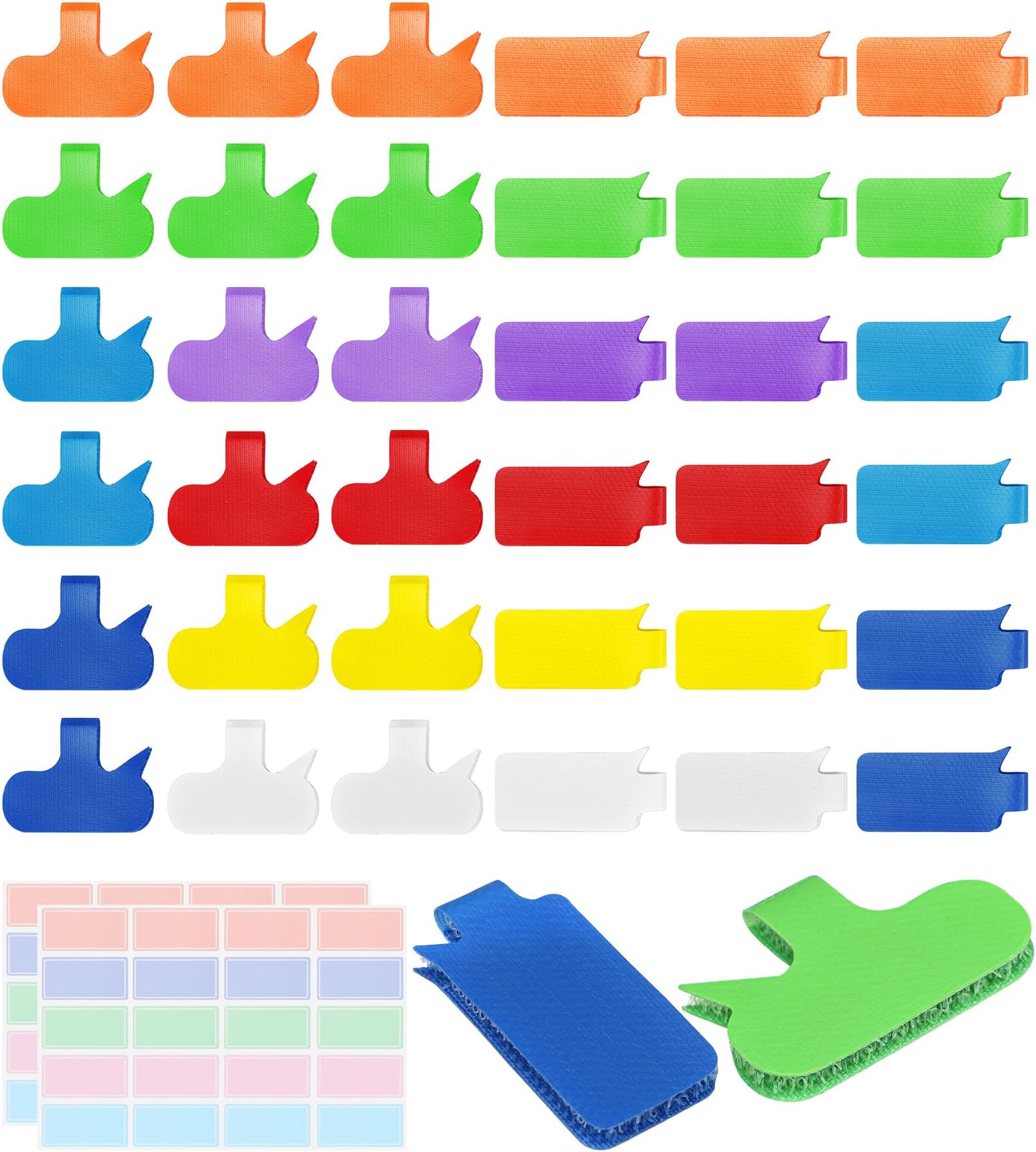 36-Pack Large Cable Labels with 40 Write-On Stickers, Reusable 8-Color Wire Tags for Electronics, Cord ID & Cable Management for Home Office, PC Network - Rectangle & Oval