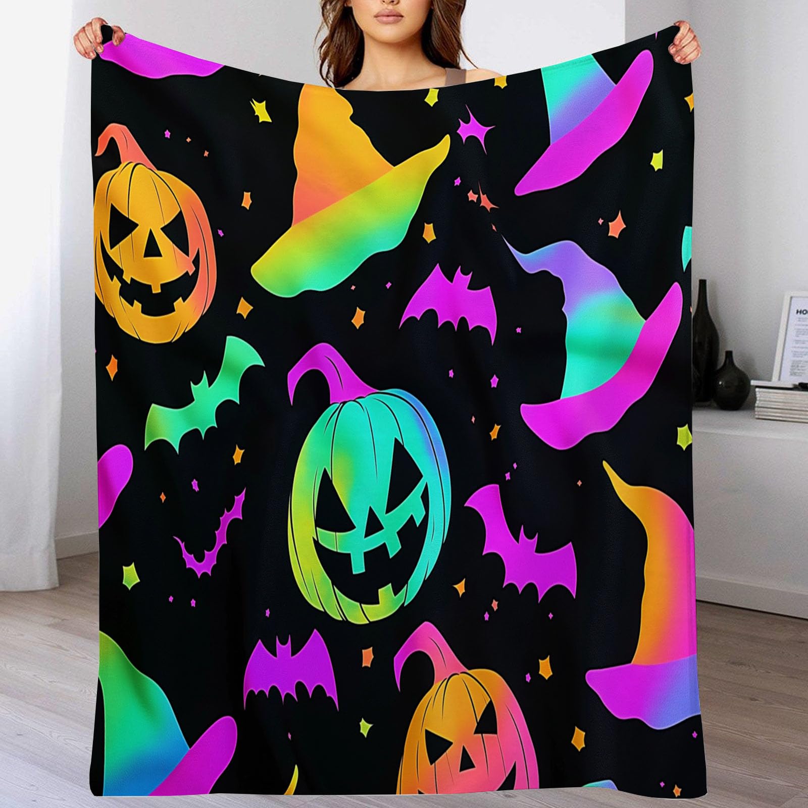 Plaid turquoise Halloween couverture chaude pour frissons d'automne