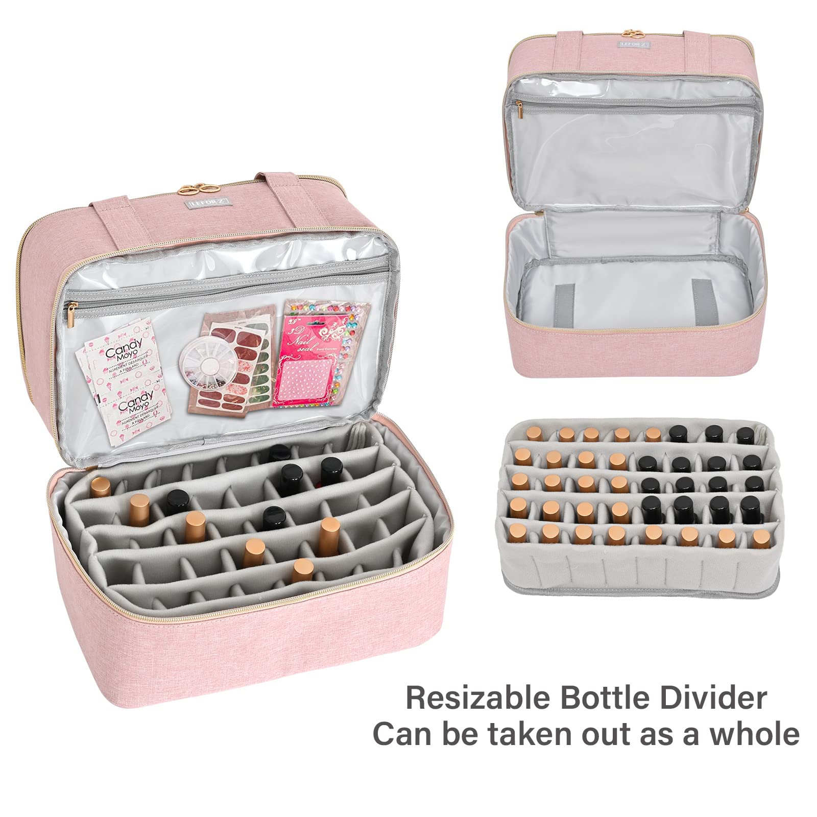 Nagellack Aufbewahrung Tasche,Doppelschichtige Nagellack Organizer für 40 Flaschen(15ml-0.5 FL.oz) und eins LED-Nagellampe,Tragbare Nagellack Tragetasche für Nageldesign zubehör