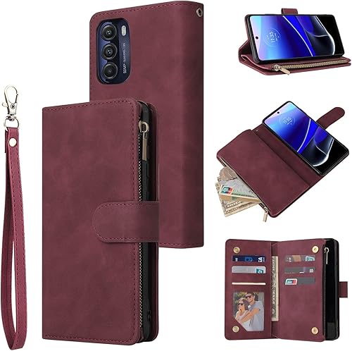 RANYOK Funda tipo cartera para Moto G Stylus 5G 2022, de piel sintética de alta calidad, con cierre RFID, con correa para la muñeca, cierre