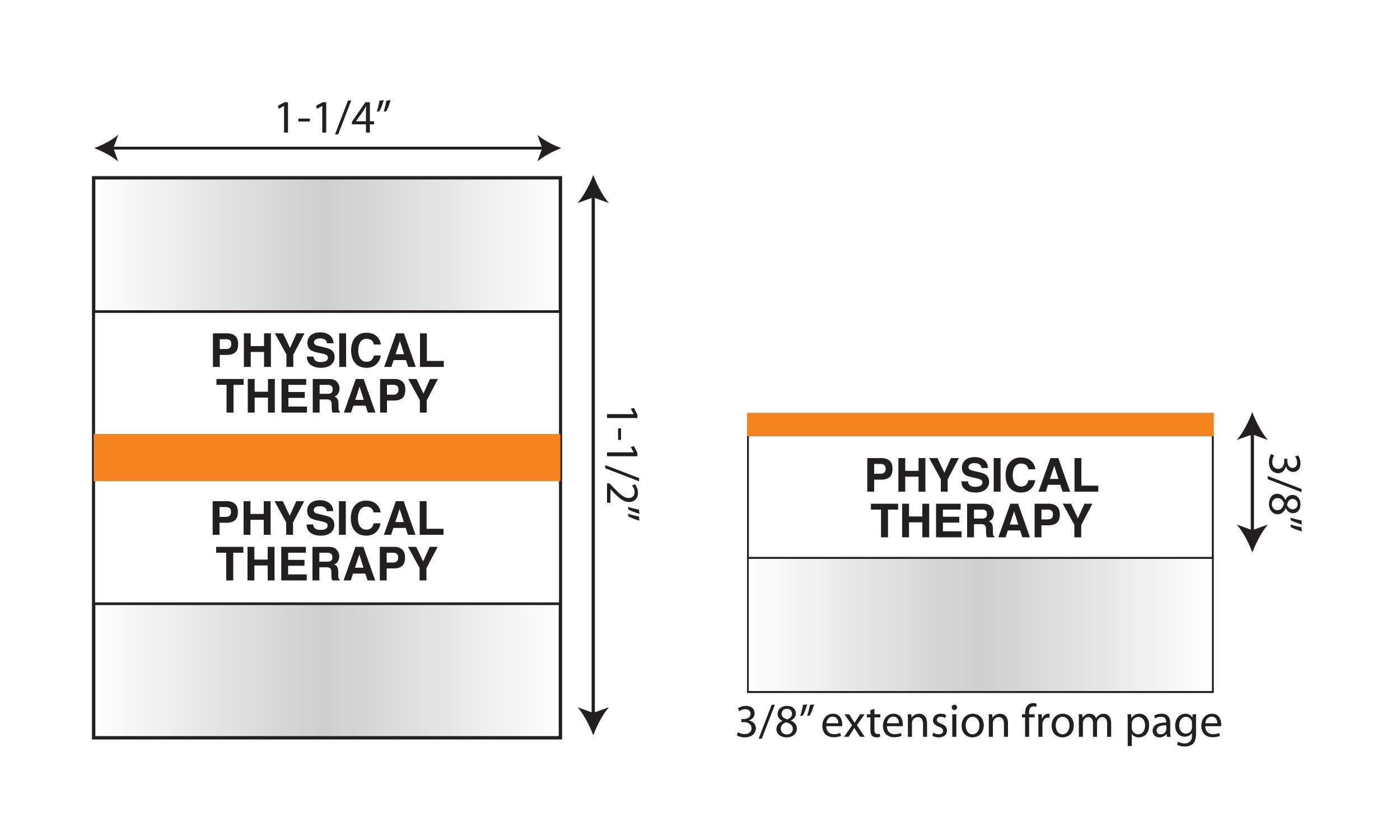 Tabbies Medical Chart Index Tabs "Physical Therapy" 1-1/4"W x 1/2"H, Orange, 100 Tab Inserts Per Pack (54571)