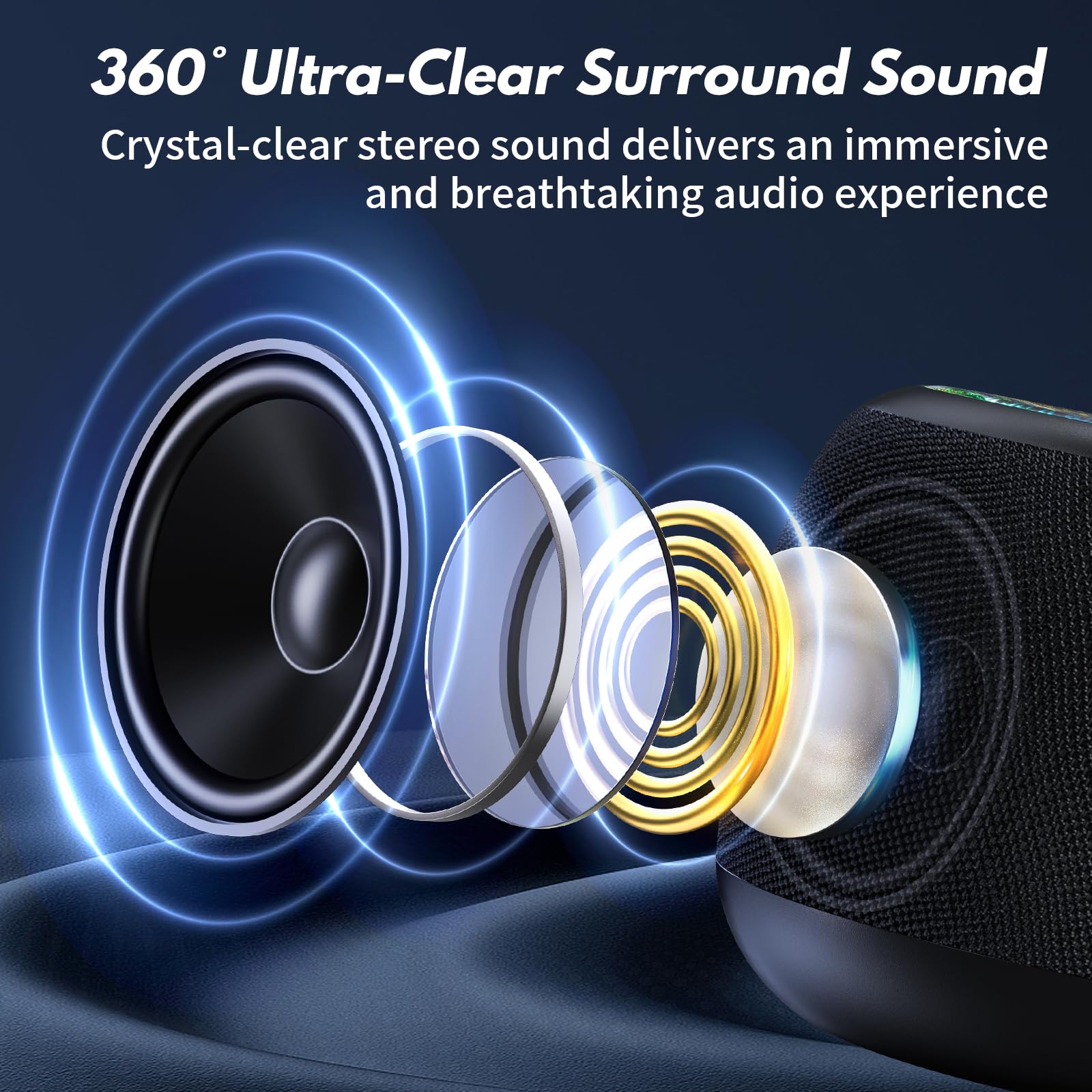 Tisco Cassa Bluetooth Portatile Mini, Speaker Wireless con Bluetooth 5.3, 24H di Autonomia, Suono Surround 360°, Impermeabile, Luci RGB, TWS/SD, Ideale per Feste/Viaggi/Esterni (Nero)