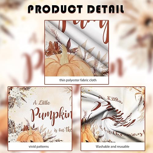 Miniatura 6 de MEHOFOND Telón de fondo de bebé bohemio de otoño, diseño de calabaza pequeña está en camino, fondo bohemio para fotografía de baby shower,