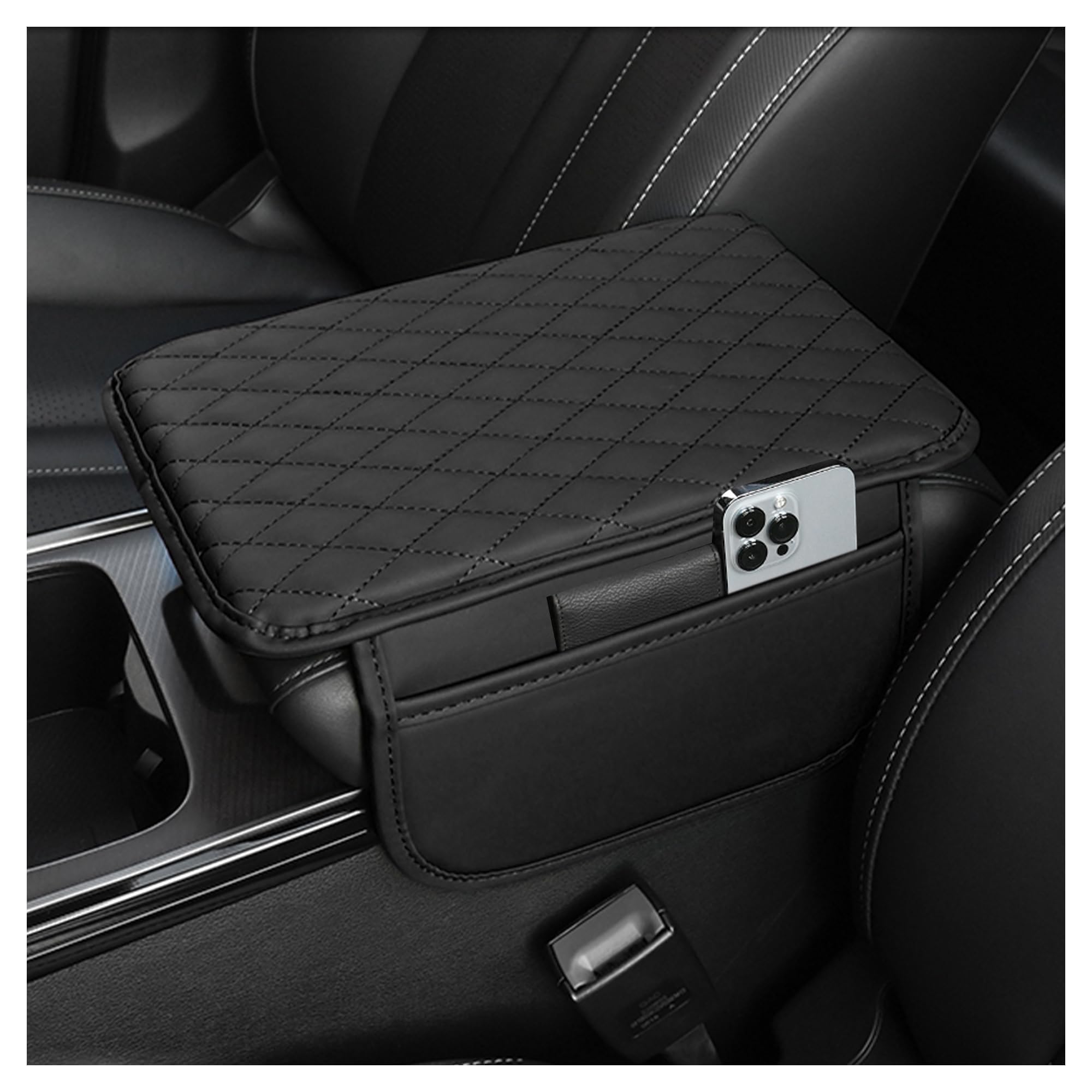 YZWD Armrest Box for Fi-at 500 500X 500L Tipo Punto Bravo Panda Stilo, Car Center Console Organizer Elegant Car Storage Leather Non-Slip Storage Box,Black