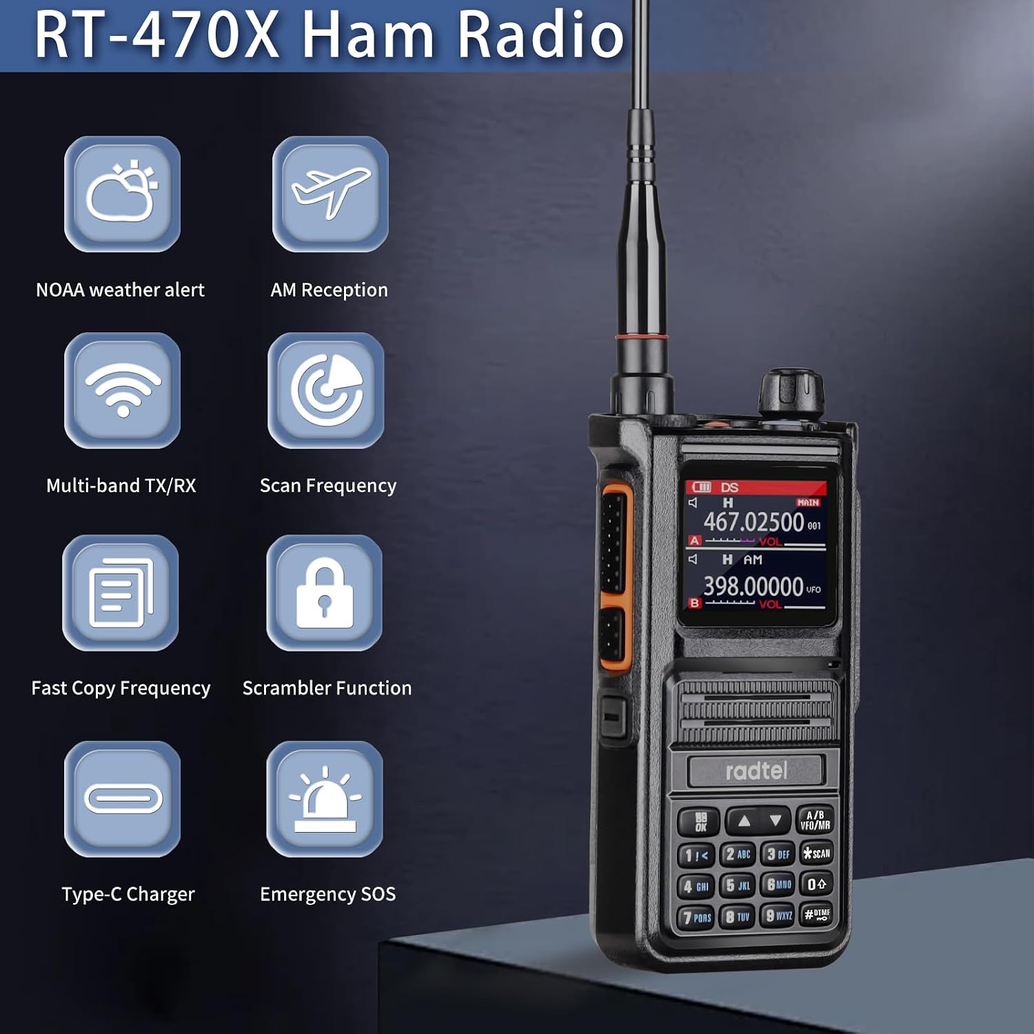 Radtel RT-470X demonstrating wireless frequency copy