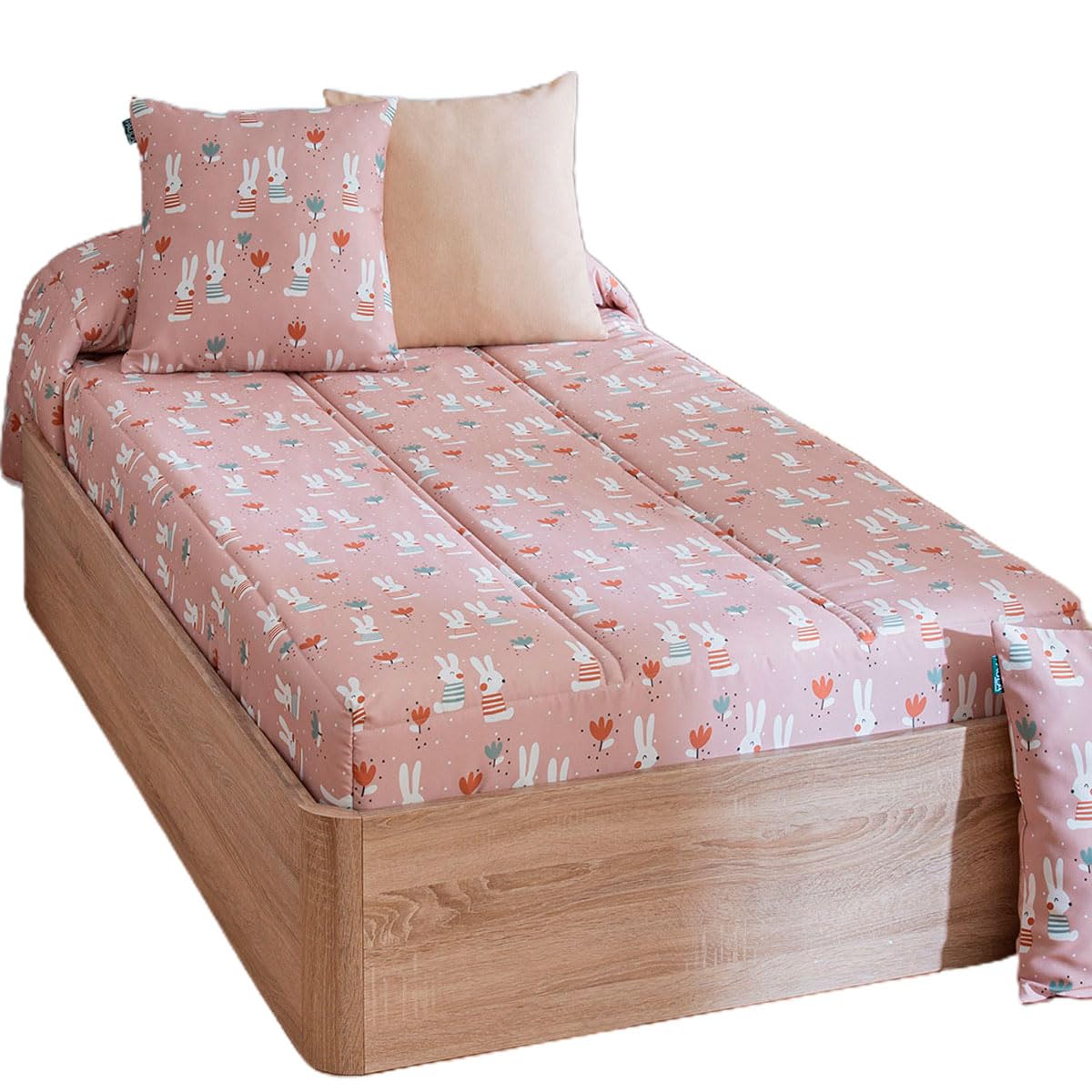 Lanovenanube Edredón Ajustable para dormitorios Juveniles e Infantiles, Camas Nido y literas, Muy cómodo y fácil de Utilizar. Medida para Cama de 90. Modelo Estampado Bunny. 65% poliester/35% algodón