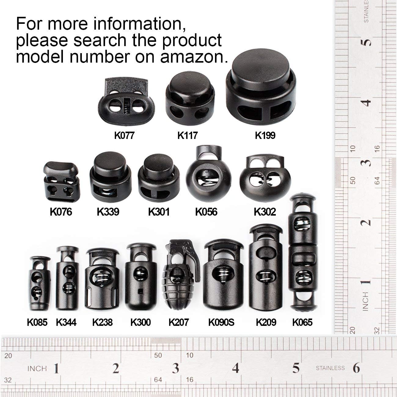 DYZD Plastic Cord Locks End Spring Stop Toggle Stoppers Multi-Colour (50PCS, Black)