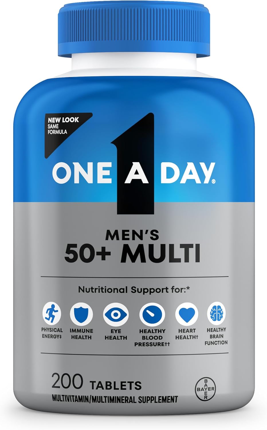 One A Day Men’s 50+ Healthy Advantage Multivitamin, Multivitamin for Men with Vitamins A, C, E, B6, B12, Calcium and Vitamin D, Tablet, 200 Count (Pack of 1) - Image 1 of 9