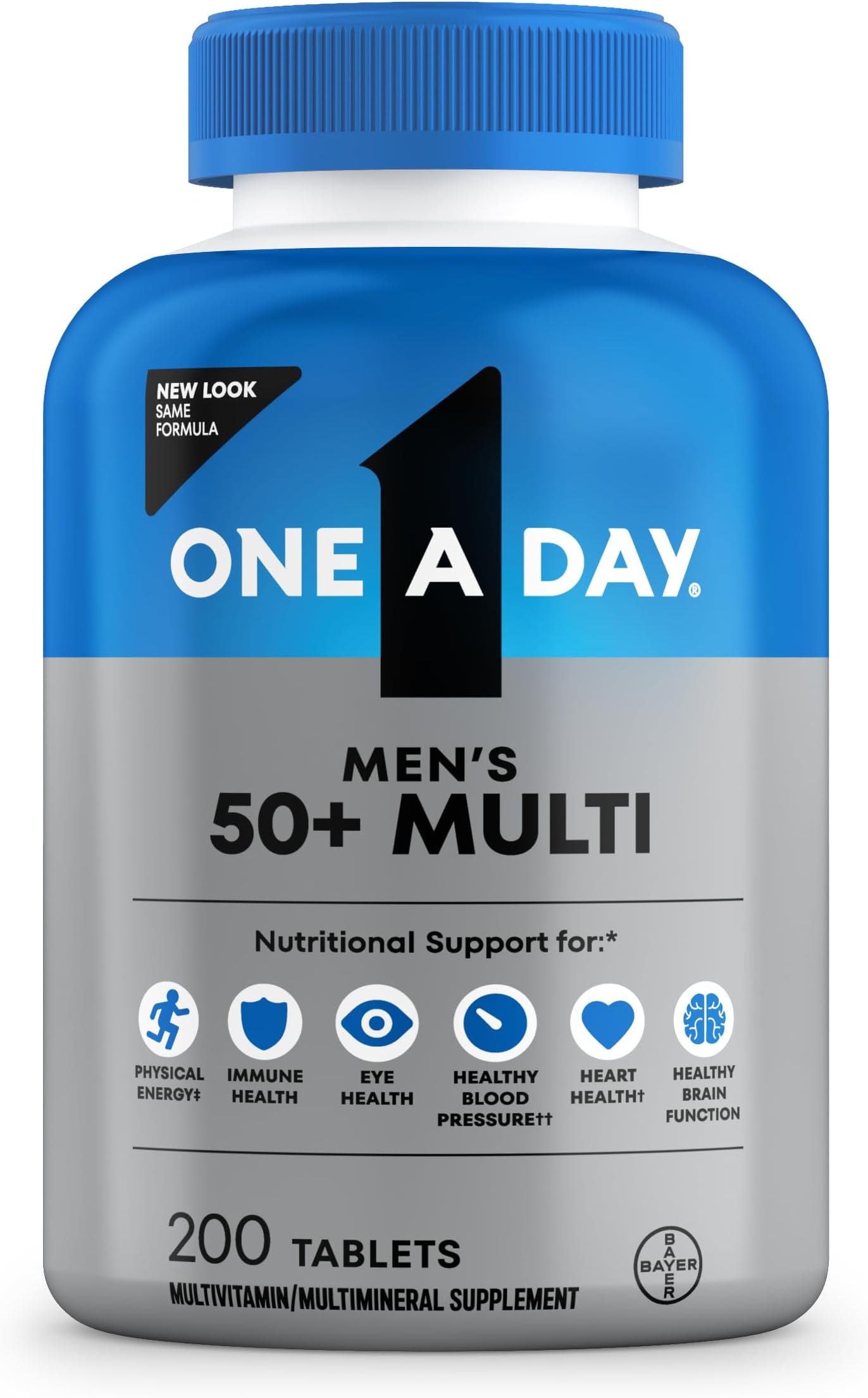 One A Day Men’s 50+ Healthy Advantage Multivitamin, Multivitamin for Men with Vitamins A, C, E, B6, B12, Calcium and Vitamin D, Tablet, 200 Count (Pack of 1)