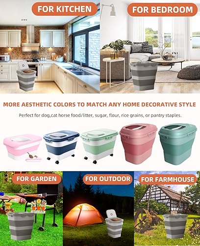 Miniatura 9 de Contenedor hermético de almacenamiento de alimentos para perros de 35 a 40 libras, contenedor plegable de comida para perros con tapa, ruedas,