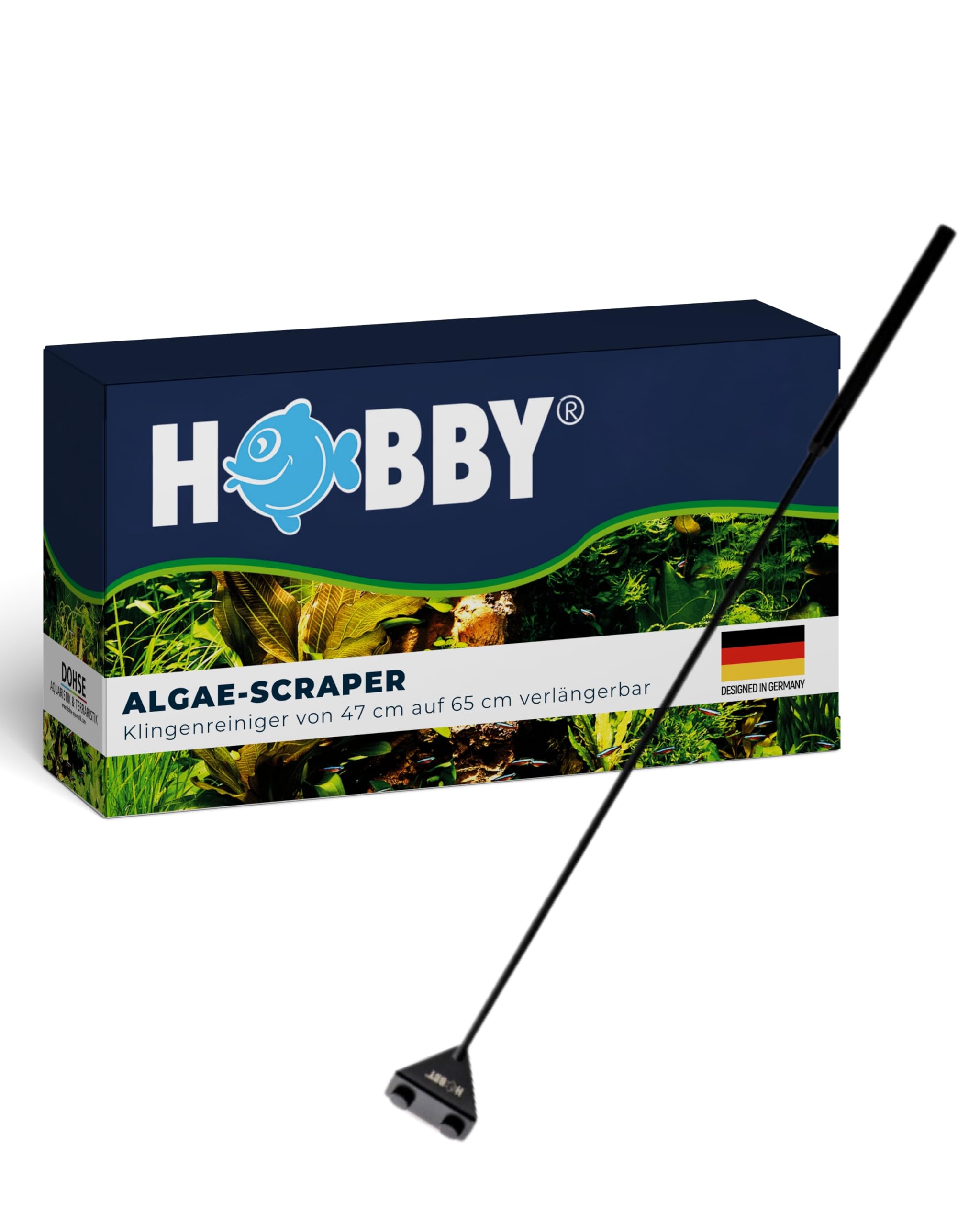 Hobby Aquaristik Algae Scraper I Klingenreiniger für Aquarien I Effektiver Algenentferner für kristallklare Aquarienscheiben I Flexibel verstellbar 47 – 65 cm I Schonend für Glas & Silikonnähte