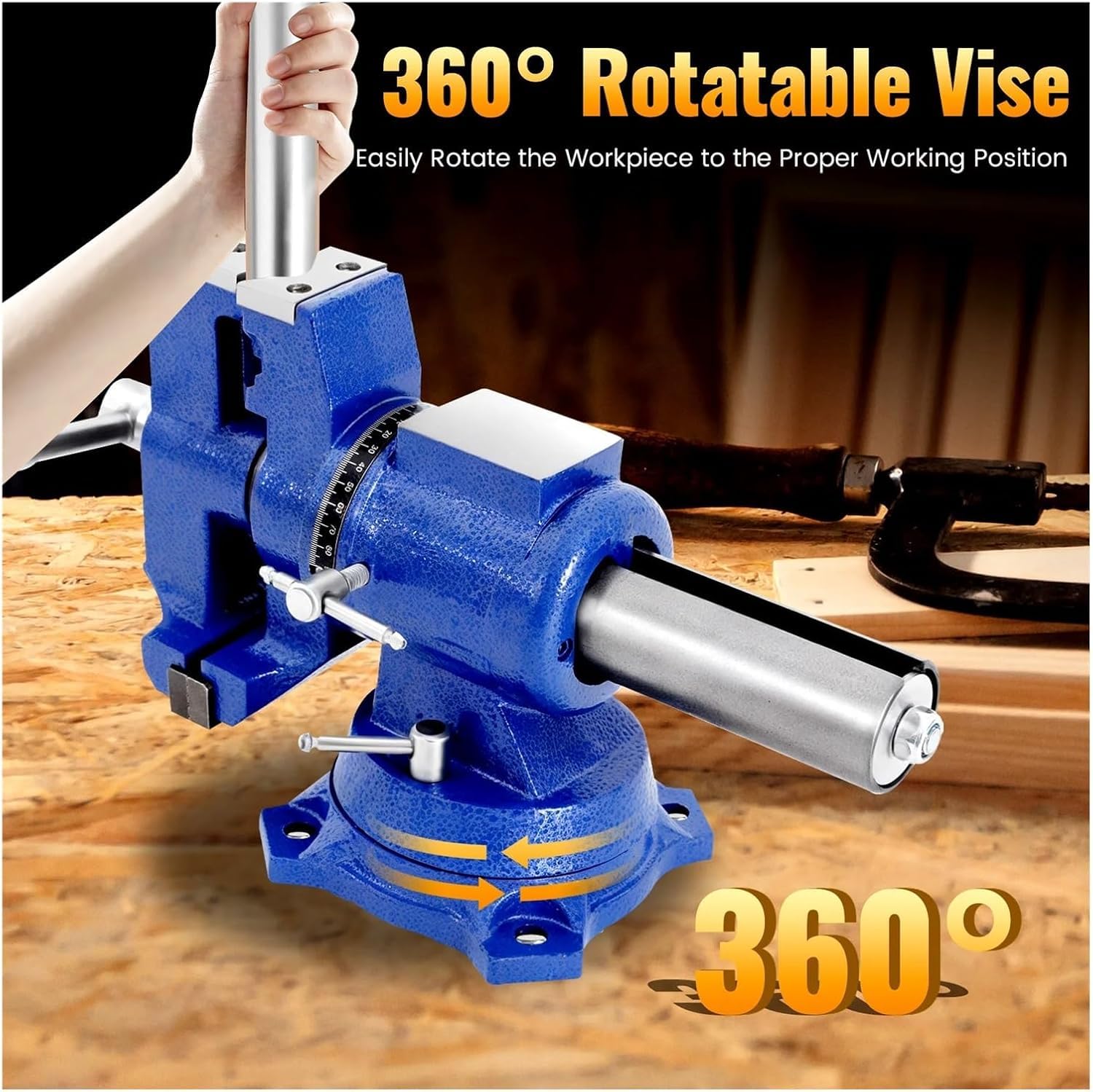 Étau d'établi de 10,2 cm – Étau en fonte robuste avec base pivotante à 360° pour le travail du bois, le travail des métaux, le perçage et le fraisage, pince à mâchoire rotative