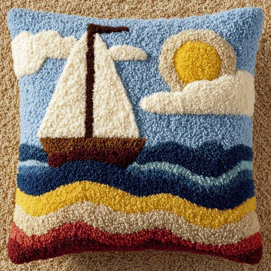 Latch Hook Pillow Kit For Adults,Sailboat 17X17In Latch Hook Kit For Pillow Cover With Instruction For Beginner Cross Stitch Sofa Cushion Cover With Crochet Yarn For Beginners And Home Decor