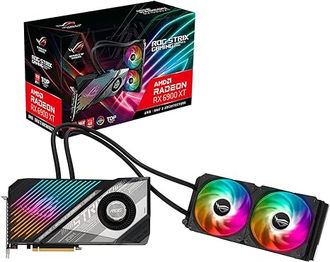 ASUS ROG Strix LC AMD Radeon™ RX 6900 XT TOP Edition Gaming Graphics Card (AMD RDNA™ 2, PCIe 4.0, 16GB GDDR6, HDMI 2.1, DisplayPort 1.4a, Full-coverage cold plate, 240mm radiator, 600mm tubing)