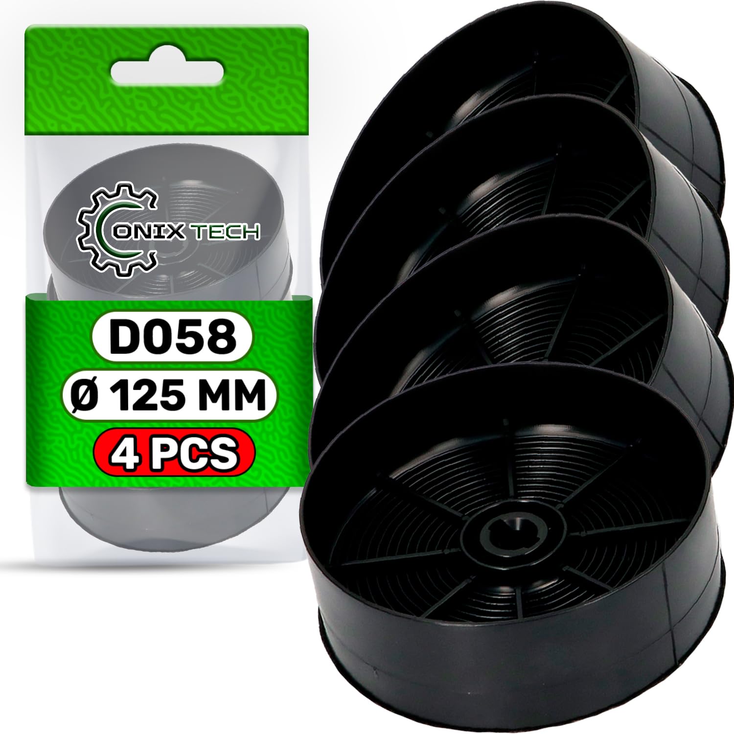 4 Piezas Carbón Filtro Campana Extractora D058 Ø125 mm con Código Original 1120506172 33005513 9029798809 90421336 para Zanussi para Aeg para Electrolux - Garantía de 5 Años - ONIX TECH