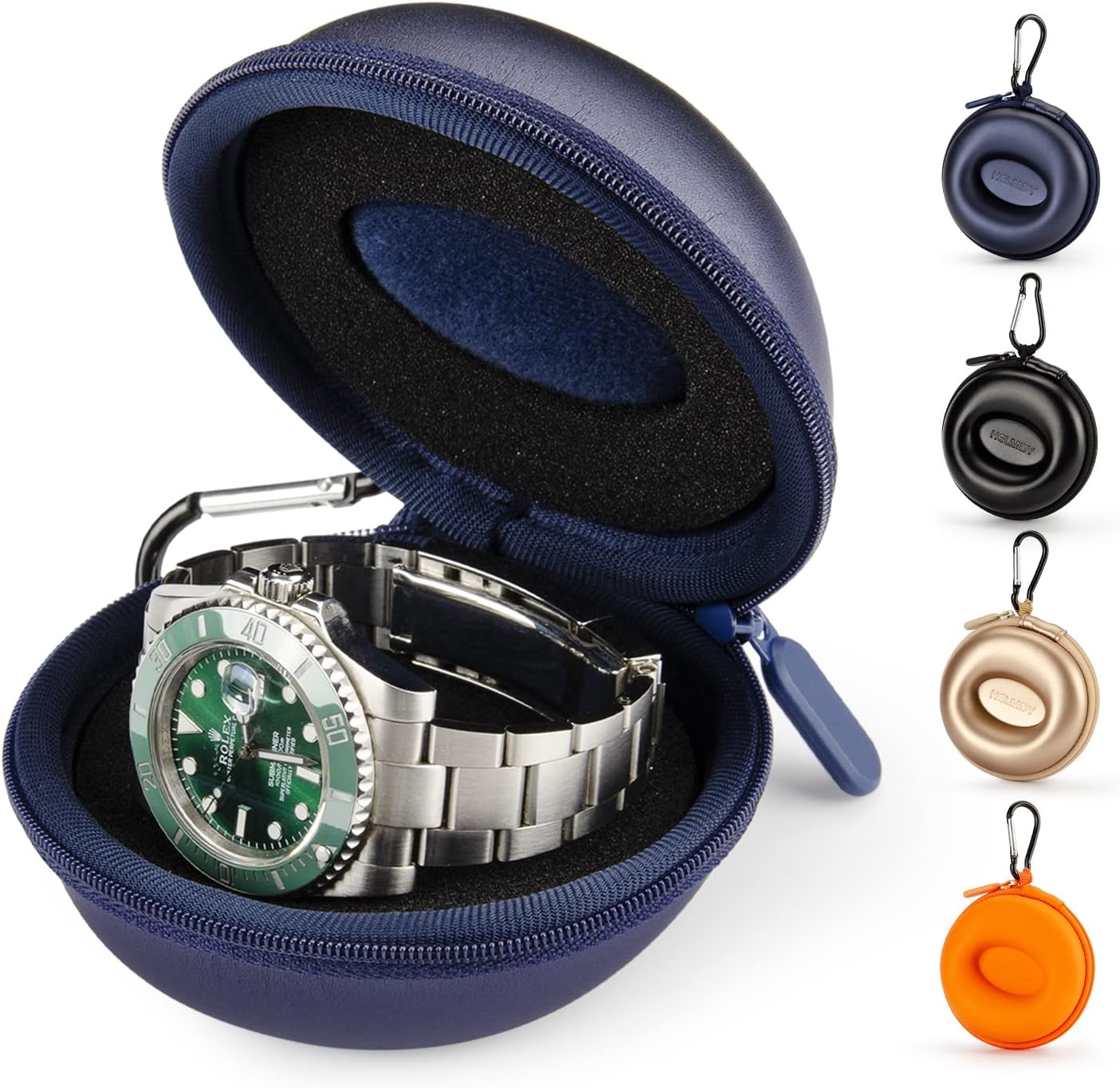 HELMDY Watch Travel Case for Men & Women: Portable Single Watch Storage Box Travel Watch Case 1 Slot - Fits all Wristwatches & Smart Watches up to 50mm（Blue-1 Piece）