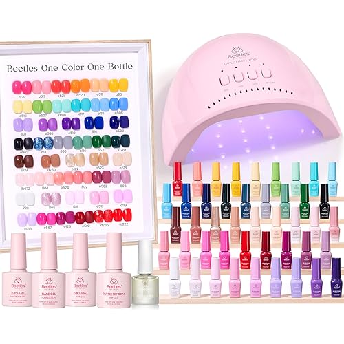 Beetles Gel Nail Polish Kit with U V Light - 45 Colors Gel Polish Set 75 Pcs One Color One Bottle Emotional Journey Kit with Top Base Coat Beauty Must Have Salon Manicure Gifts for Women