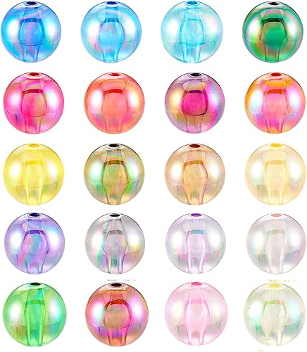 Beadthoven - 100 cuentas de goma de mascar gruesas de 0.787 pulgadas, cuentas acrílicas transparentes iridiscentes, cuentas de chicle, cuentas