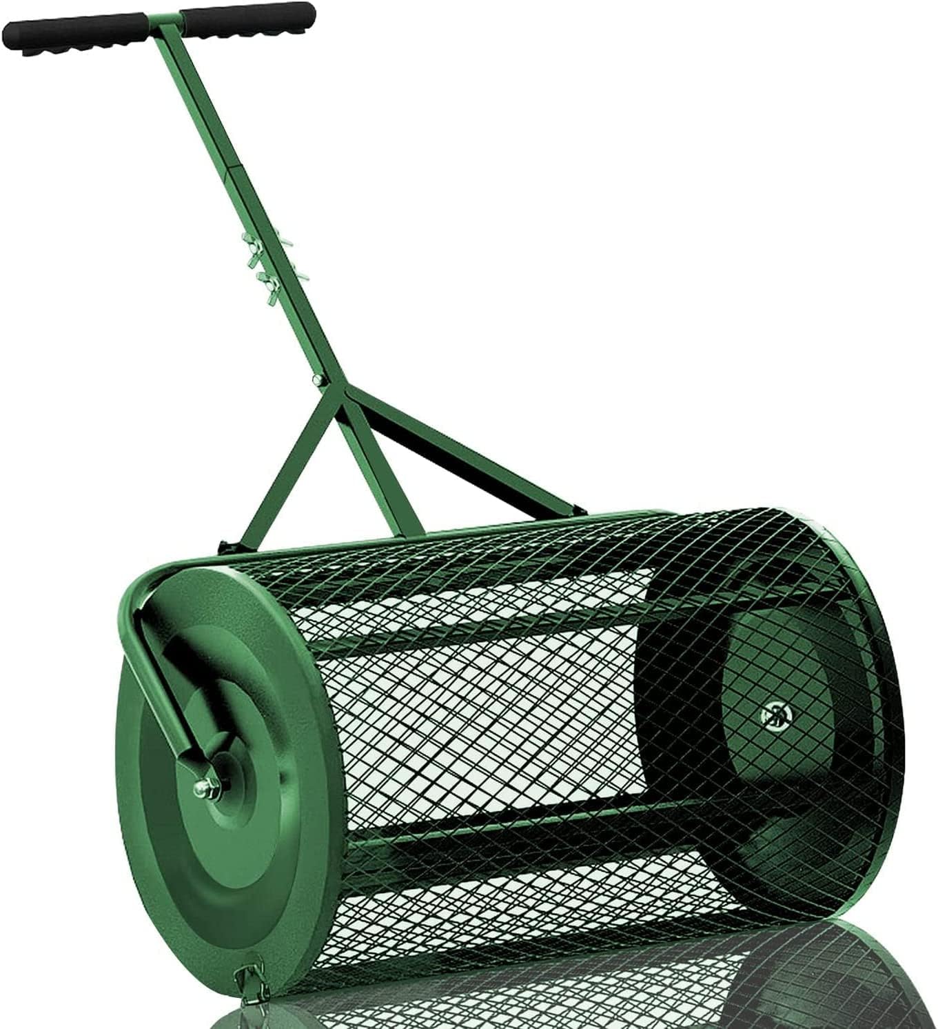 24 inch Compost Spreader, peat Moss Spreader with t-Handle for Planting and Sowing, Manure Spreading Roller, Lightweight Metal mesh Spreader for Lawn and Garden Care