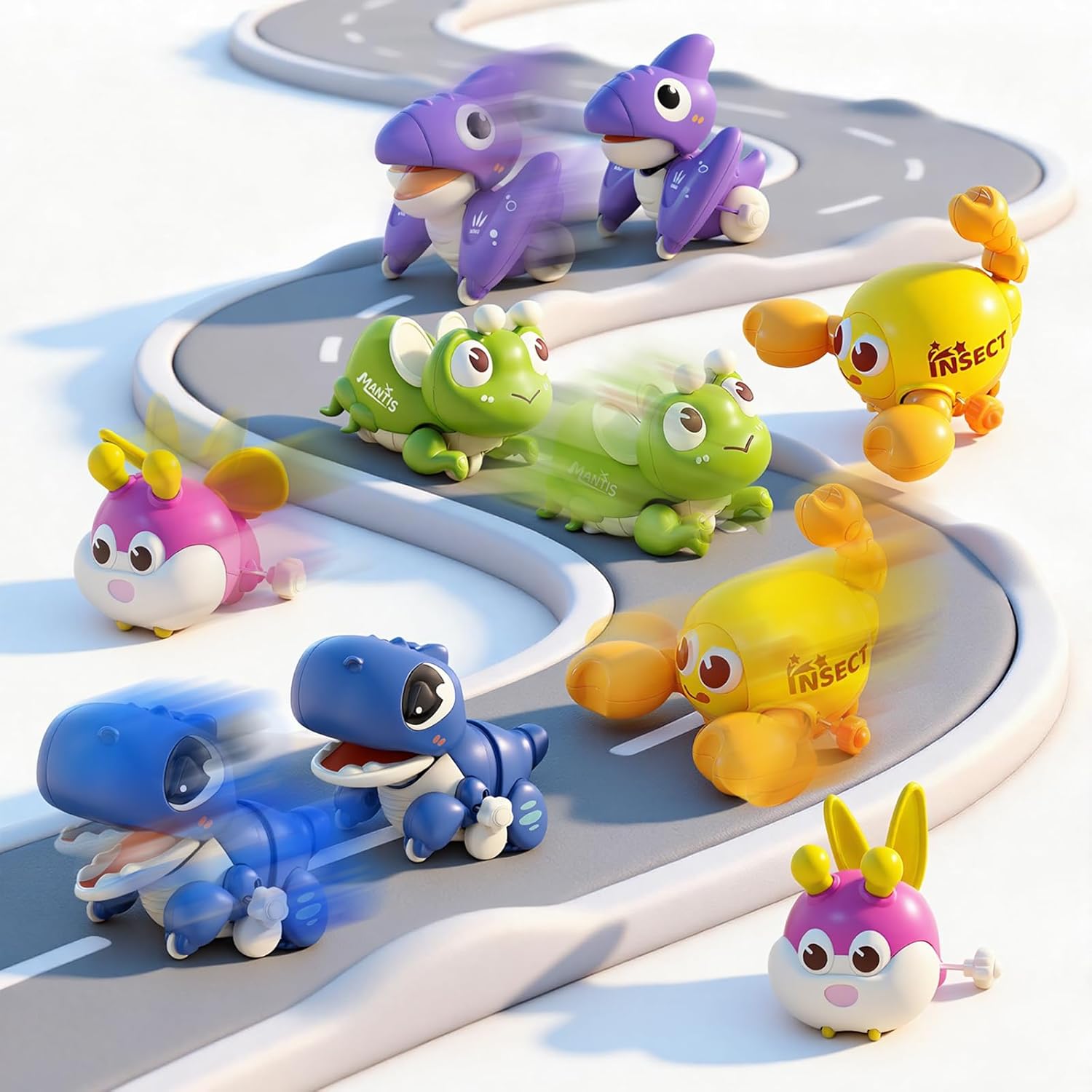 bessome Wind Up Crawling Baby Toys Set, Cute Animal Push and Go Car Toys for 18 Months, Montessori Early Learning Toys for Boys & Girls 2 3 4 Years Old, Hand-Eye Coordination & Crawling Training Gift