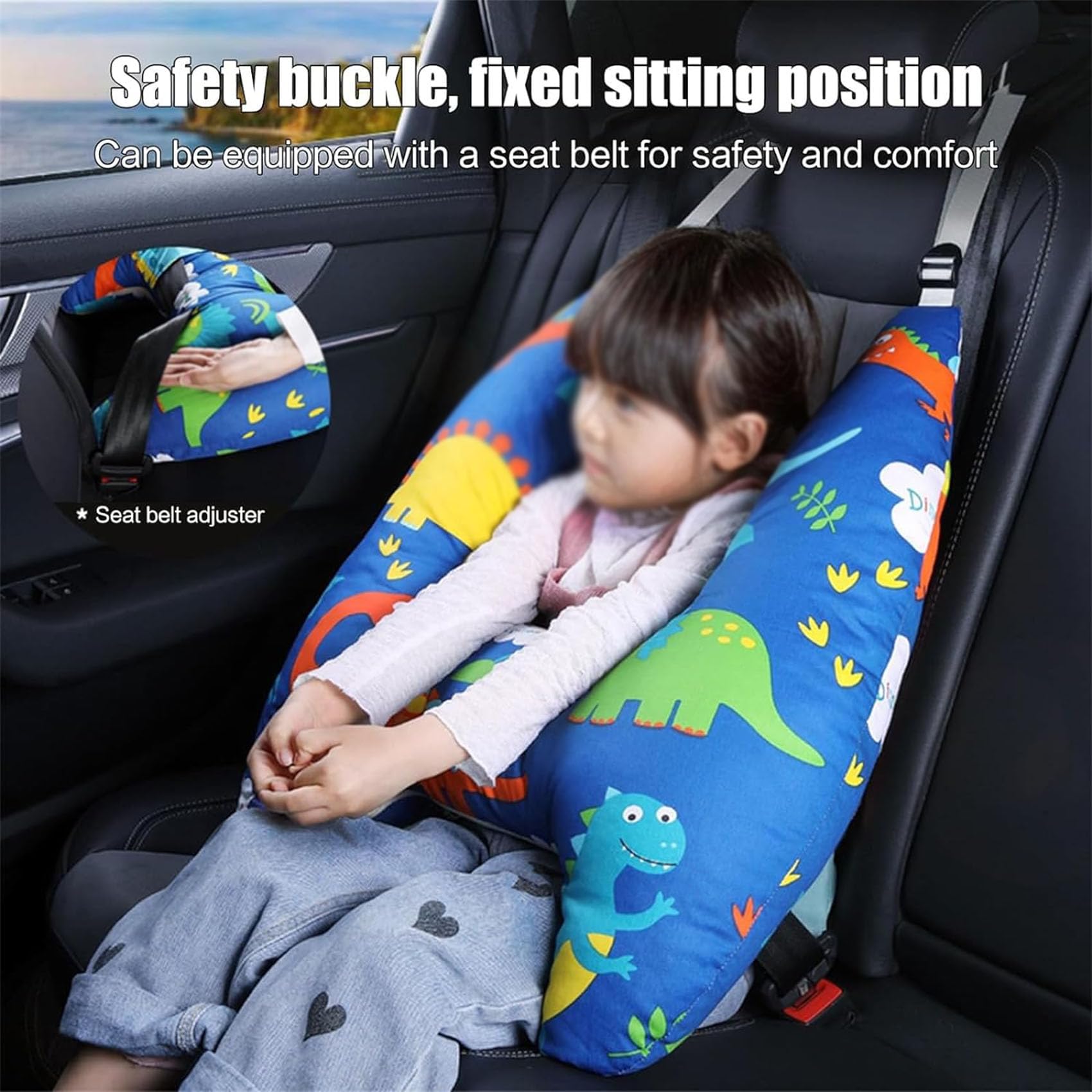 Oreillers de Voiture en Forme de H pour Enfants, Sangle de Ceinture de sécurité, Soutien de la tête et du Cou, Confort de Voyage, Coussin d'appui-tête pour garçons et Filles,A-70 * 55CM