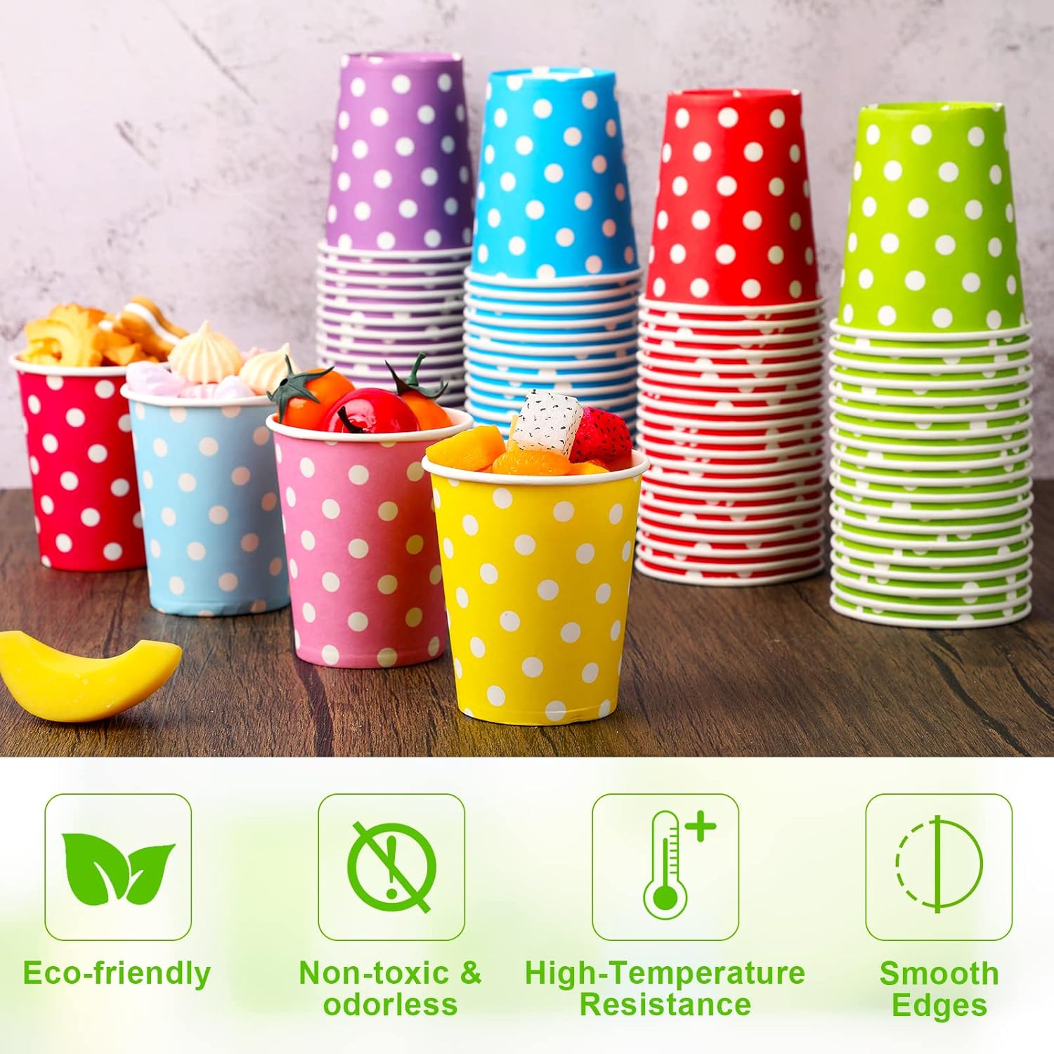 Potchen 480 Pack 9 oz Paper Disposable Mouthwash Cups Cold Beverage Drinking Polka Dots Bathroom Cups for Water Coolers, Party, Home, Office, Travel and Event