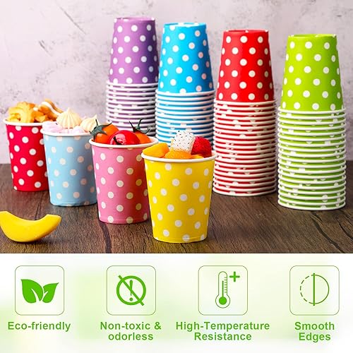 Miniatura 4 de Paquete de 480 vasos desechables de papel de 9 onzas para enjuague bucal para bebidas frías con lunares para enfriadores de agua, fiestas, hogar,