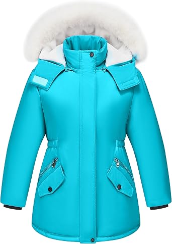 WULFUL Girls Winter Parka Coat Long Waterproof Warm Fleece Puffer Jacket