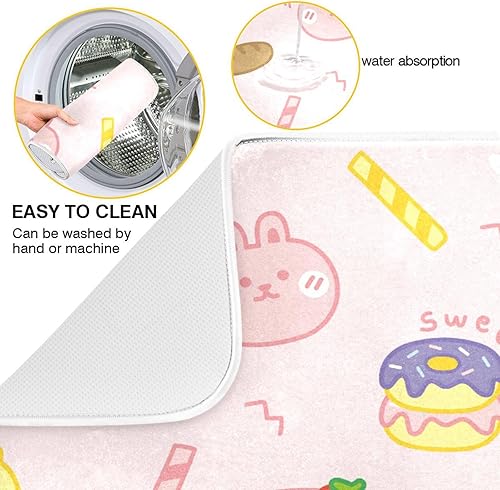 Miniatura 3 de Cute Dessert Rabbit Donut Bubble Tea Peach Dish Mat Washnable Absorbent Kitchen Mat For Counter Drying Mats For Countertop Tapete Para Cocina 16'' x